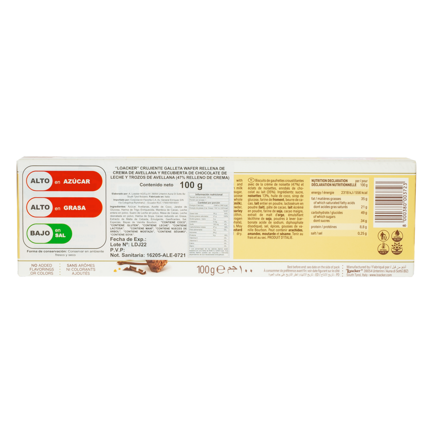 Galletas Dulces Wafer De Avellana Y Chocolate. LOACKER 100 g