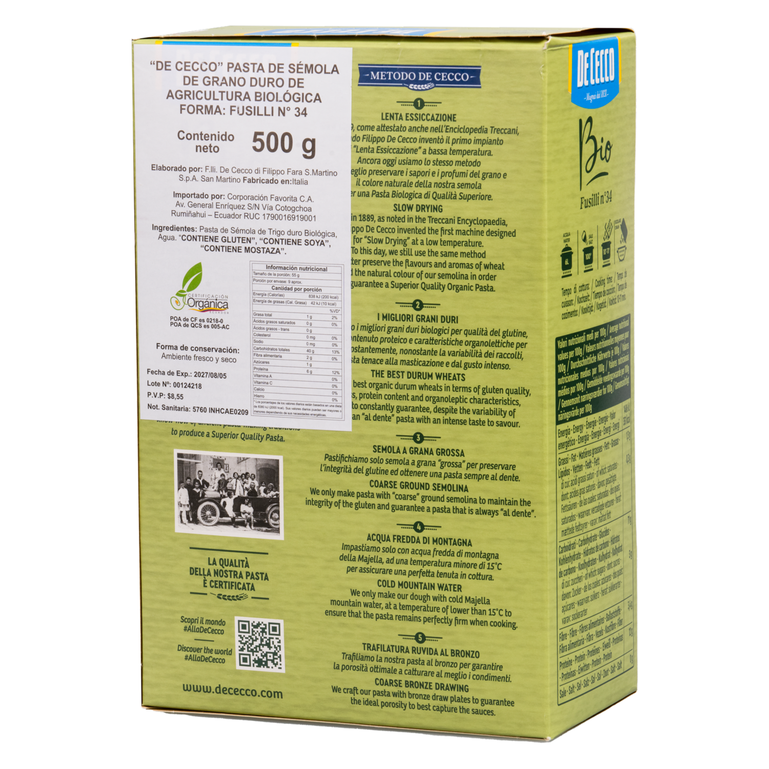 Fusilli Orgánico Biológica DE CECCO 500 g