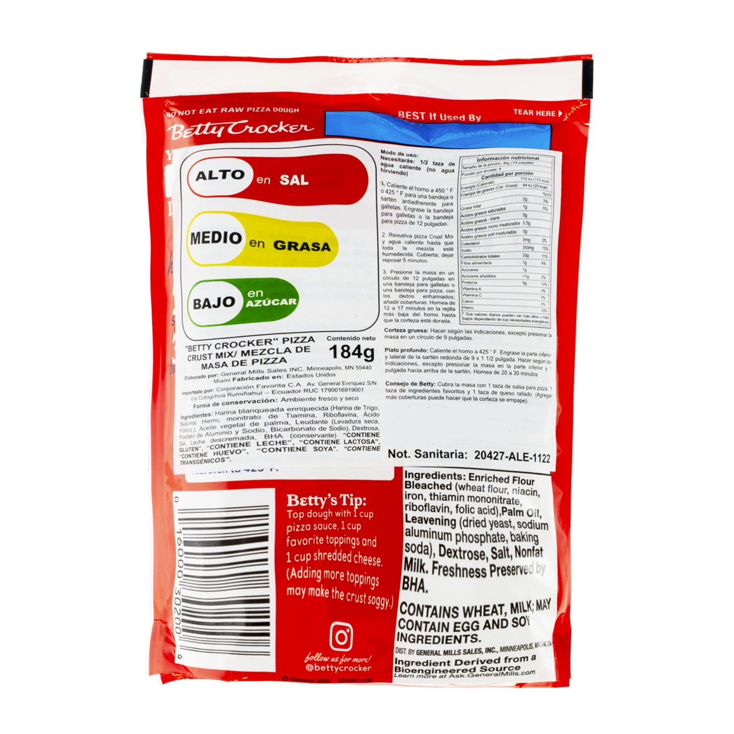 Harina Para Pizza Solo Agrega Agua BETTY CROCKER 184 G