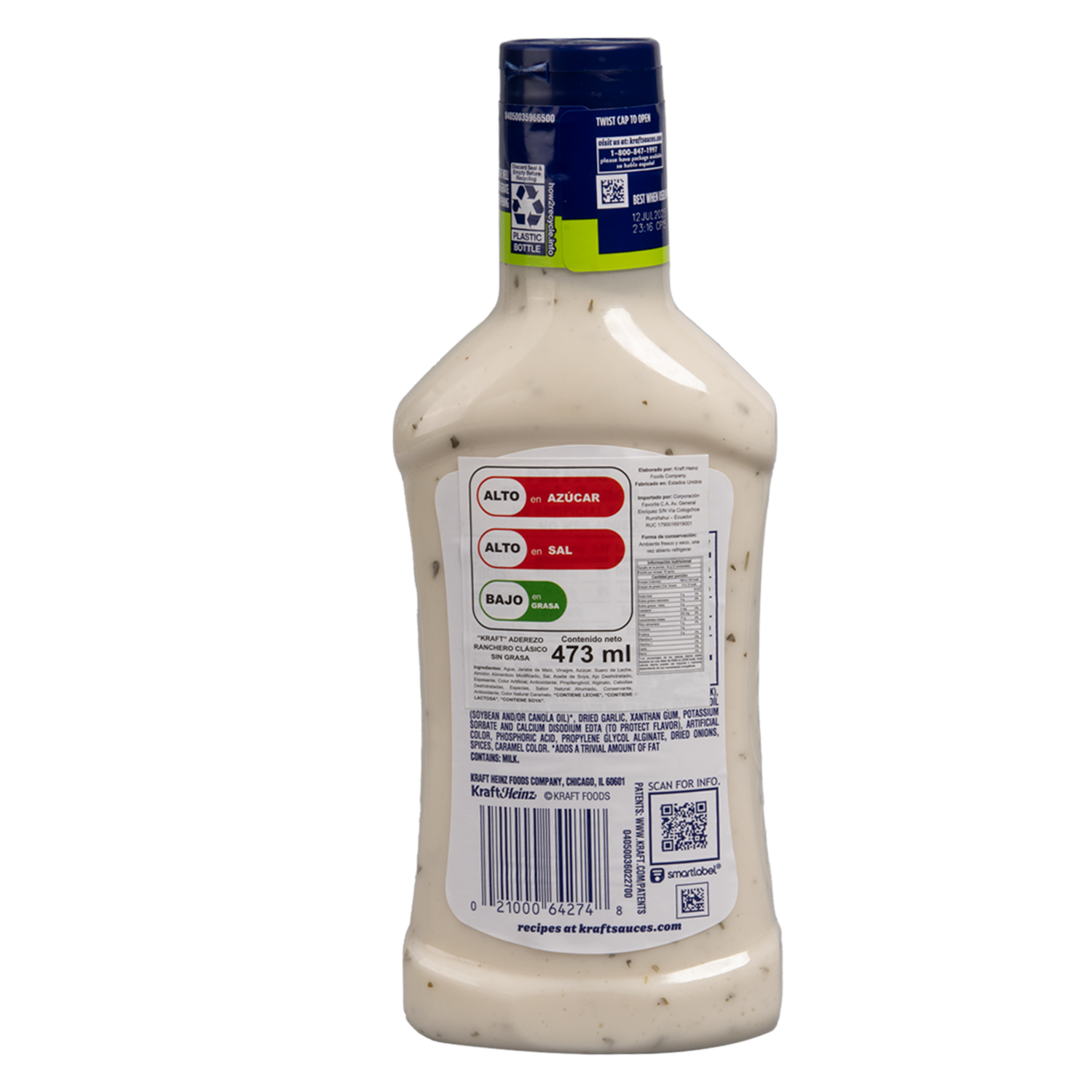 Aderezo Ranchero Sin Grasa KRAFT 473 ml