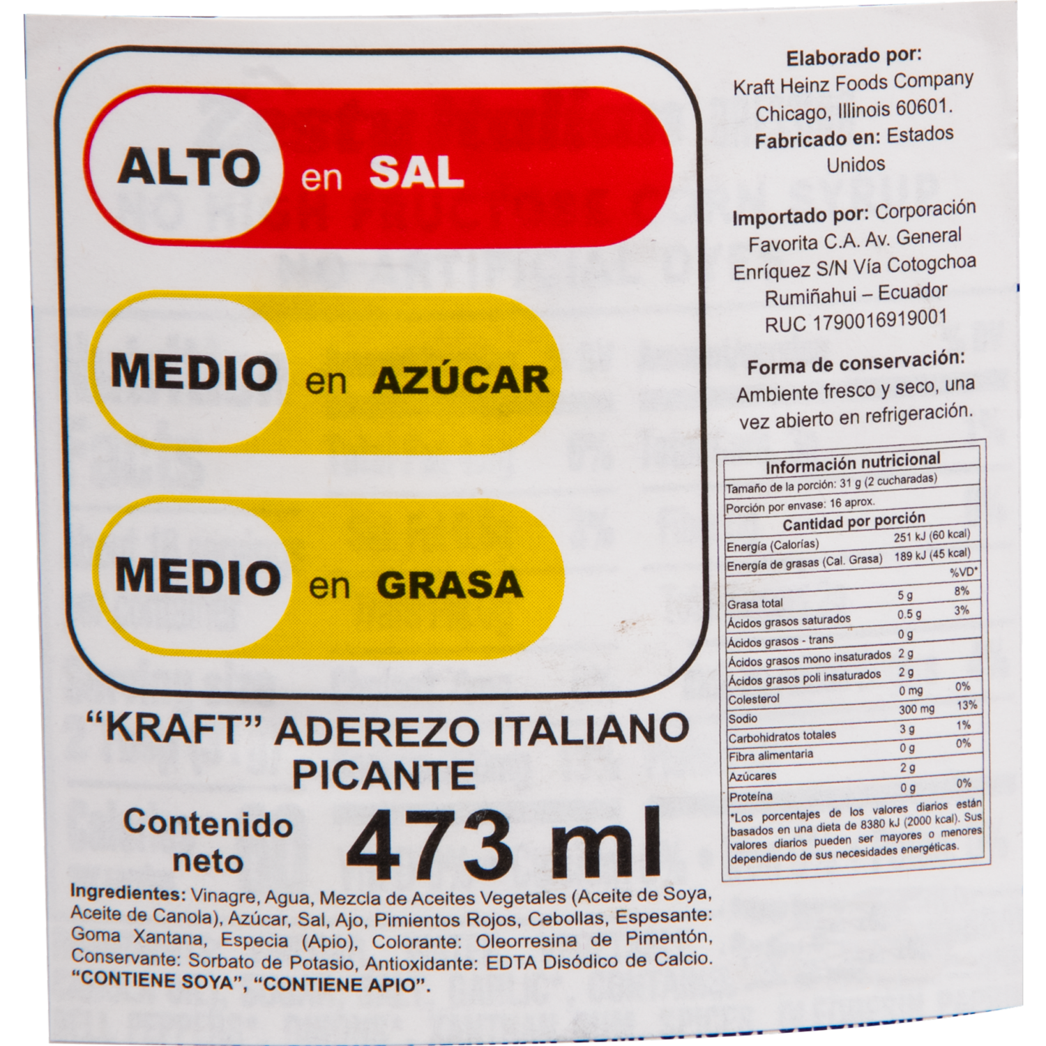 Aderezo Italiano Picante KRAFT 473 Ml