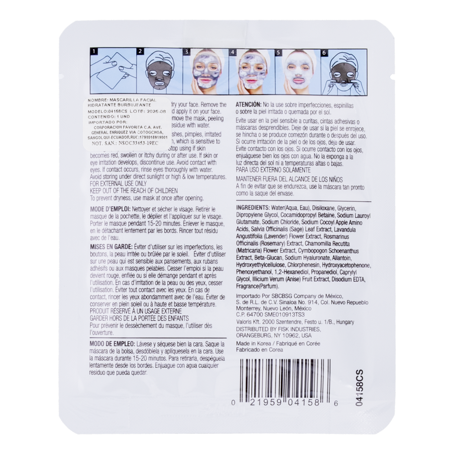 Mascarilla Facial De Burbujas Con Ácido Hialurónico DERMACTIN-TS 20 G