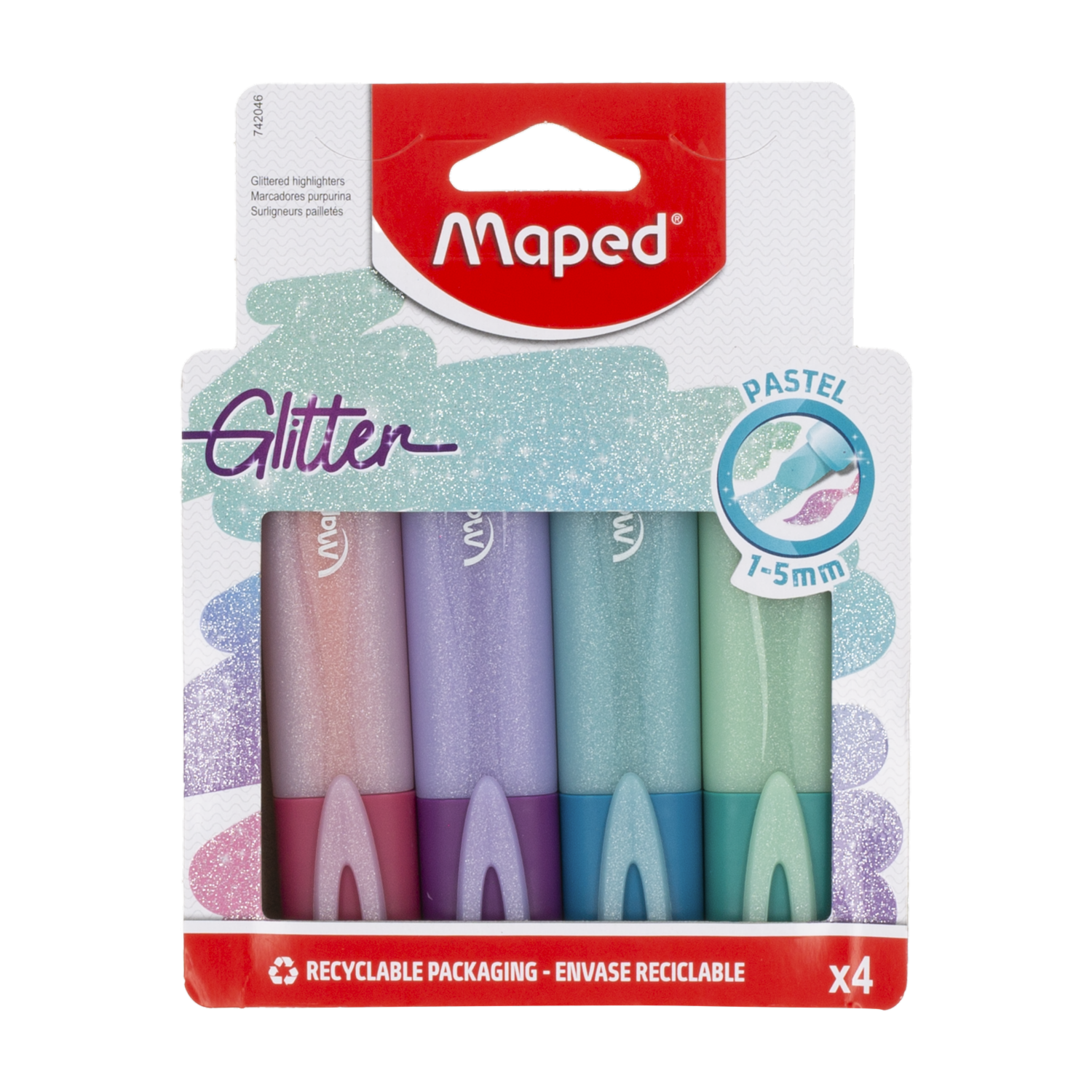 Resaltadores Pastel Glitter MAPED X 4 Uds