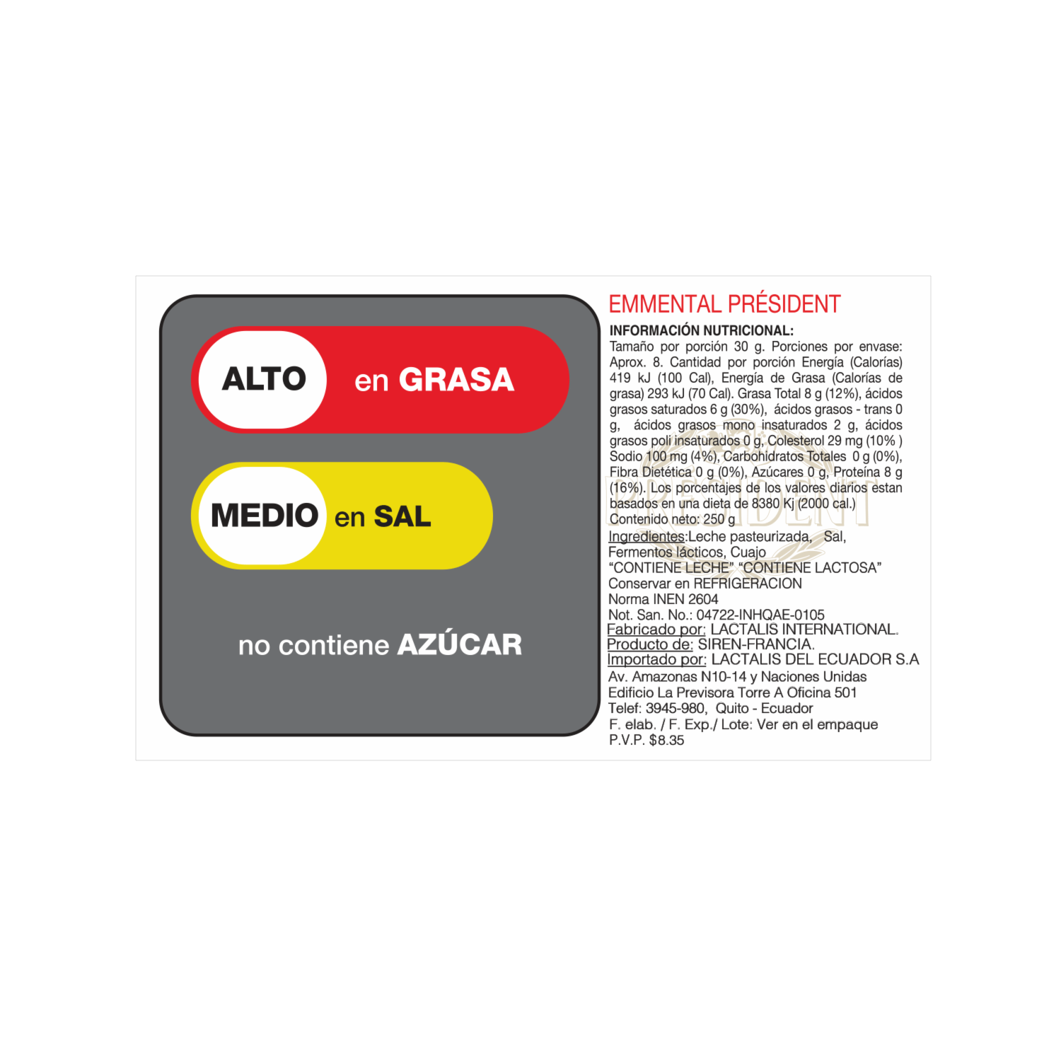 Queso Semi Maduro Emmental PRÉSIDENT 250 G