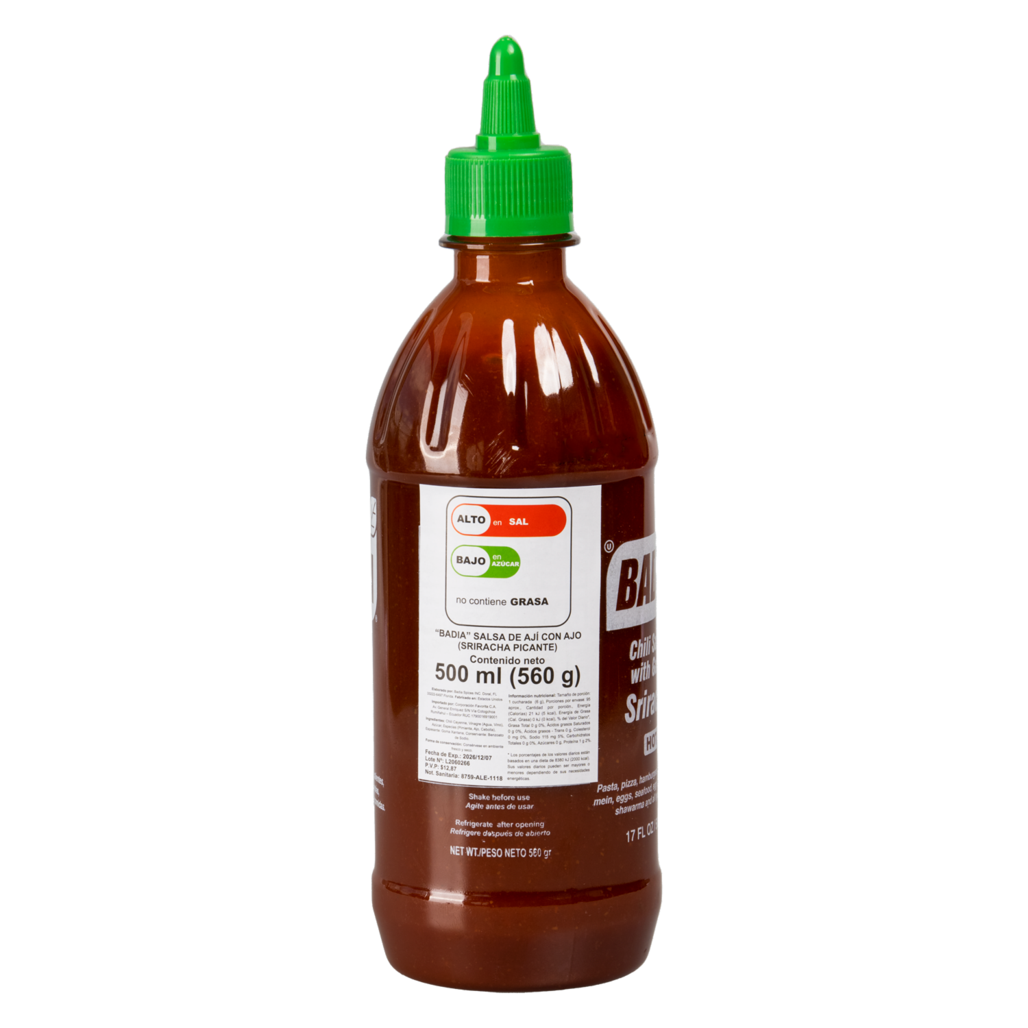 Salsa De Ají Con Ajo Sriracha BADIA 500 Ml