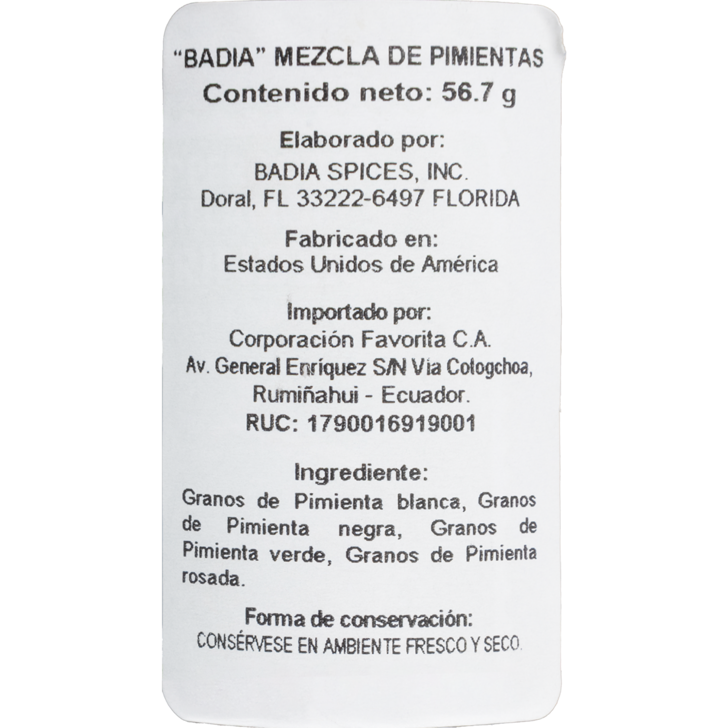Sazonador Mezclas De Pimientas BADIA 56 G