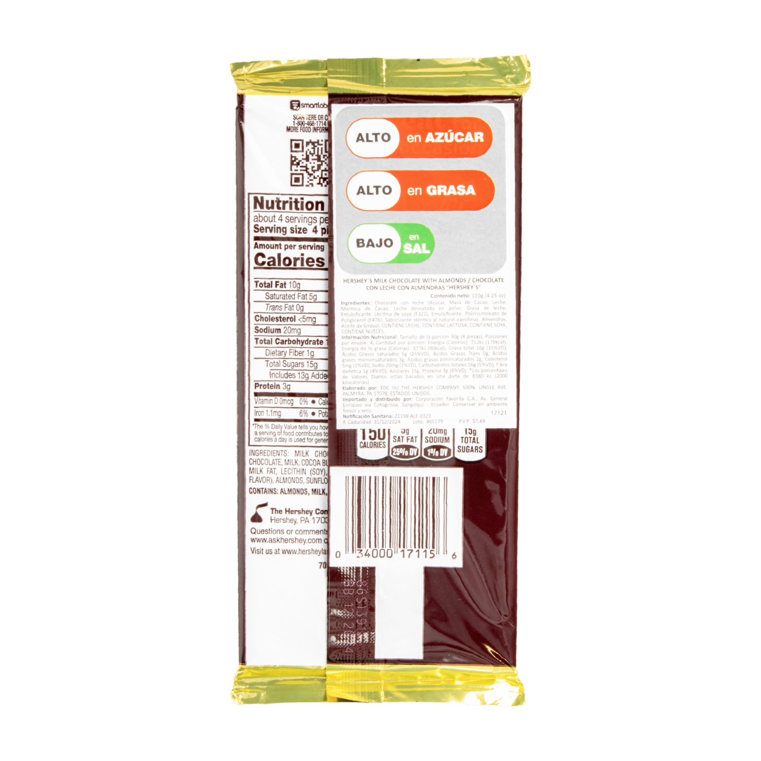 Chocolate Con Leche Y Almendras Tableta HERSHEY’S 120 G