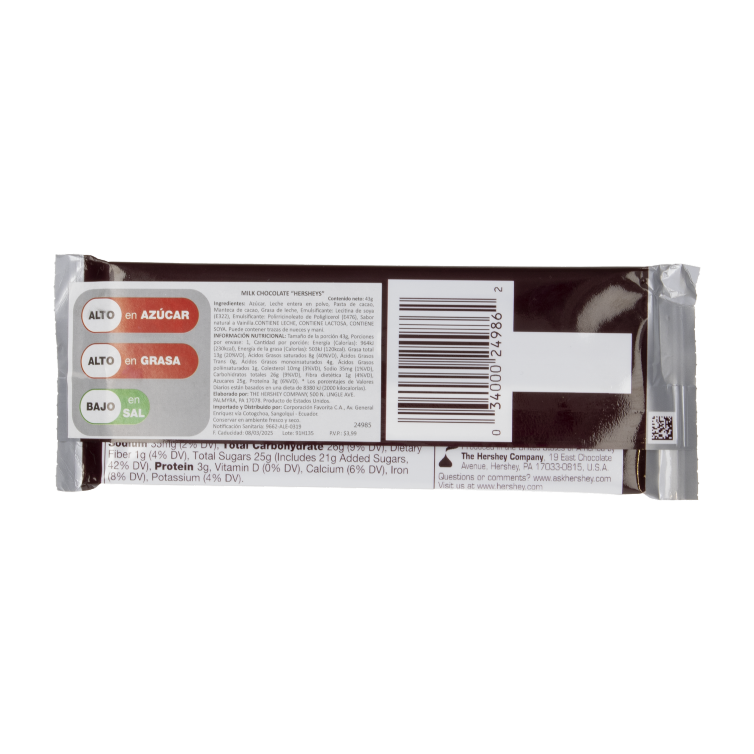 Chocolate Con Leche Tableta HERSHEY’S 43 G