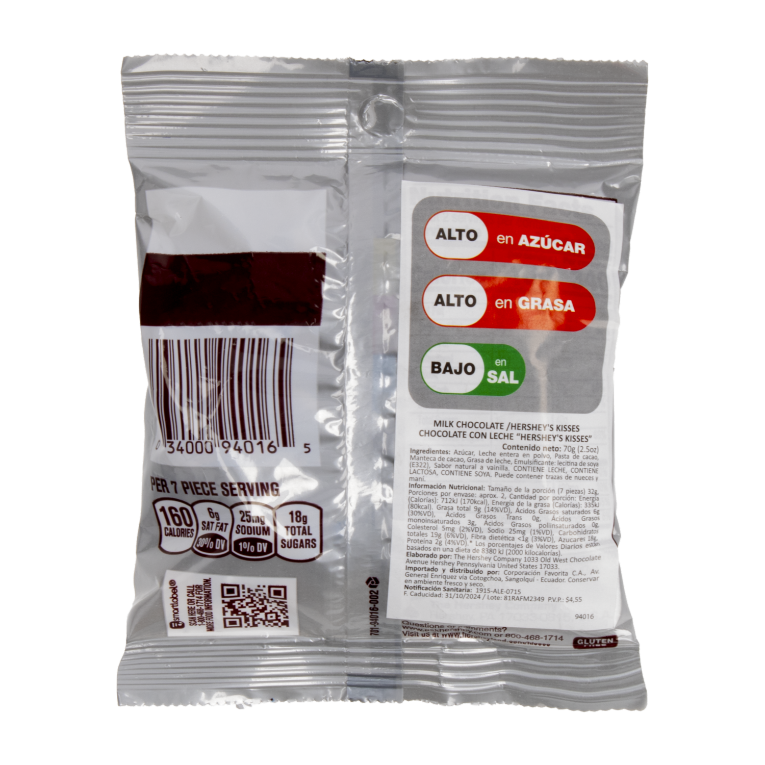 Chocolate Con Leche Kisses HERSHEY’S 70 G