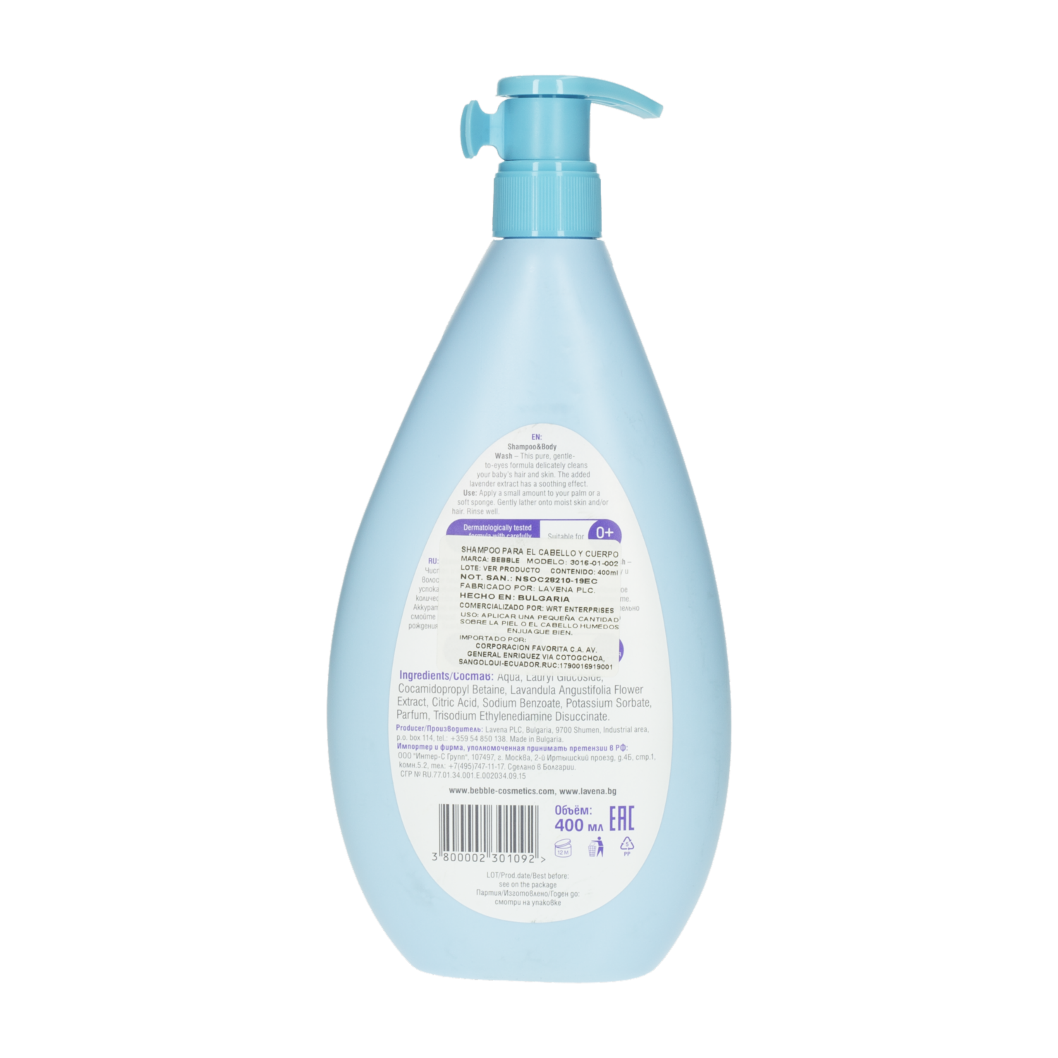 Shampoo Y Body Wash Infantil Fragancia Lavanda BEBBLE 400 Ml