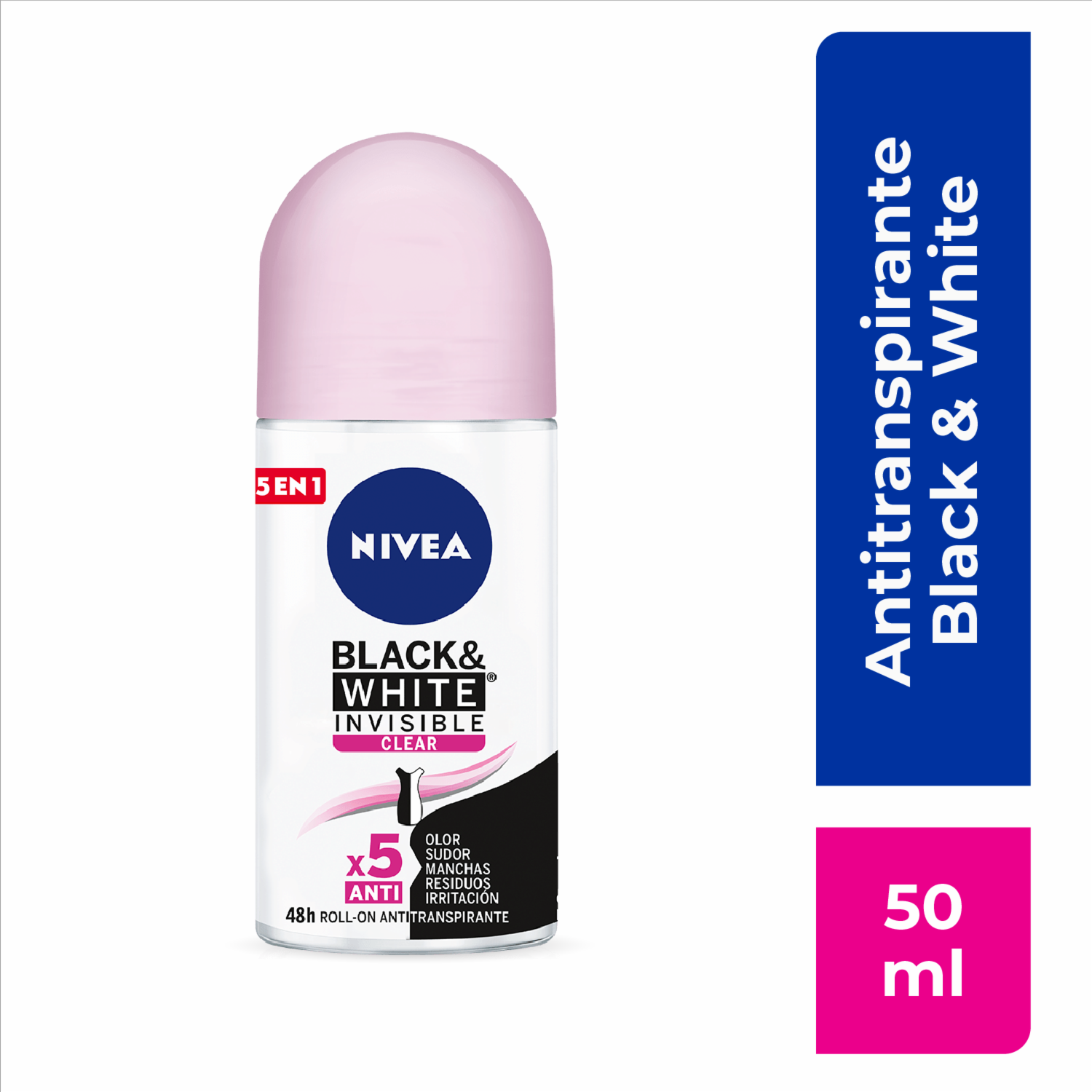 Desodorante En Roll On Para Dama Invisible Black & White Clear NIVEA 50 Ml
