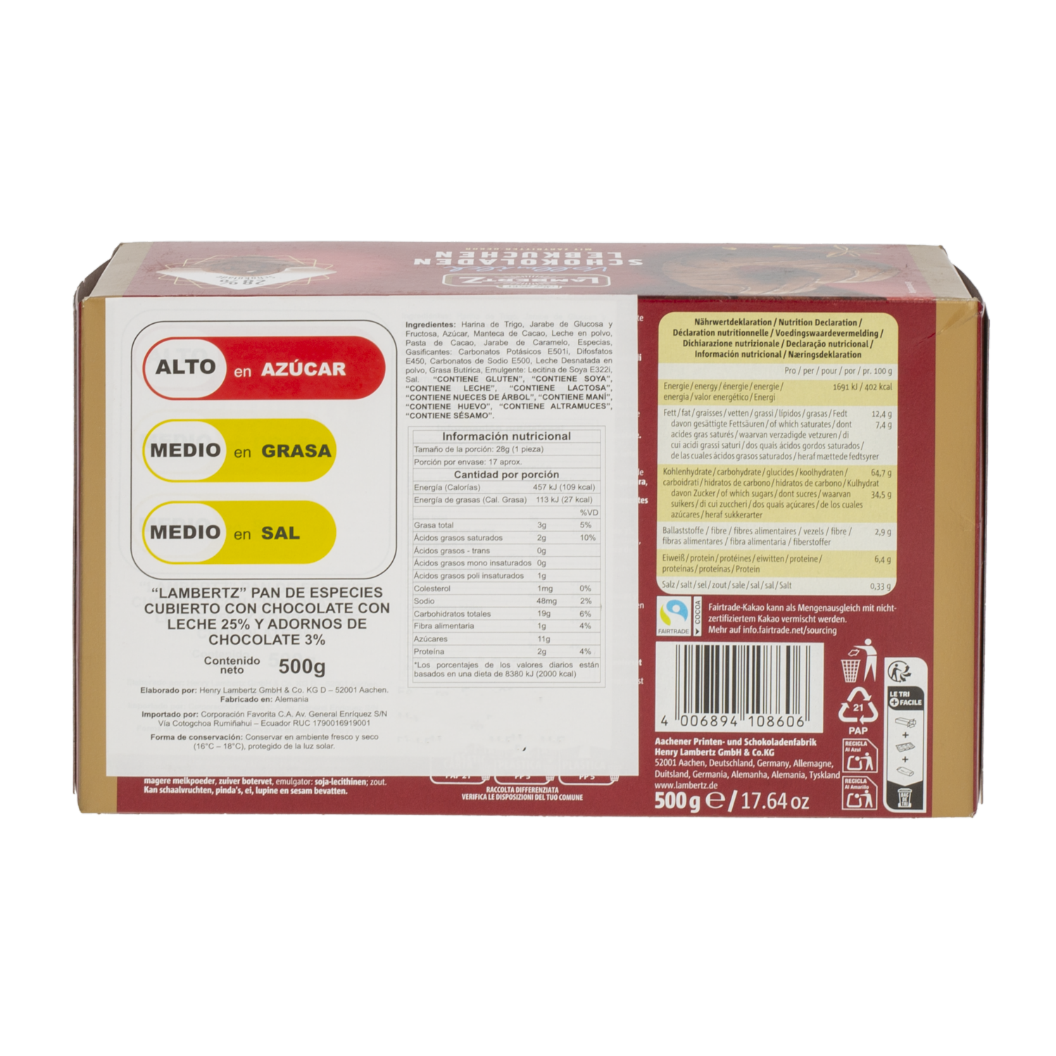 Galletas Dulces De Chocolate Con Jengibre LAMBERTZ 500 G