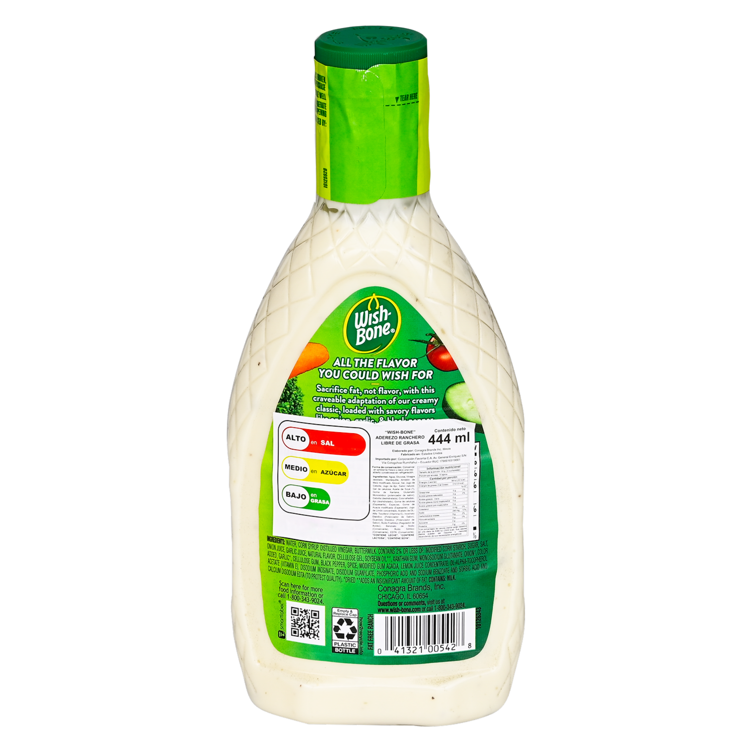 Aderezo Ranchero Libre De Grasa WISH BONE 444 ml