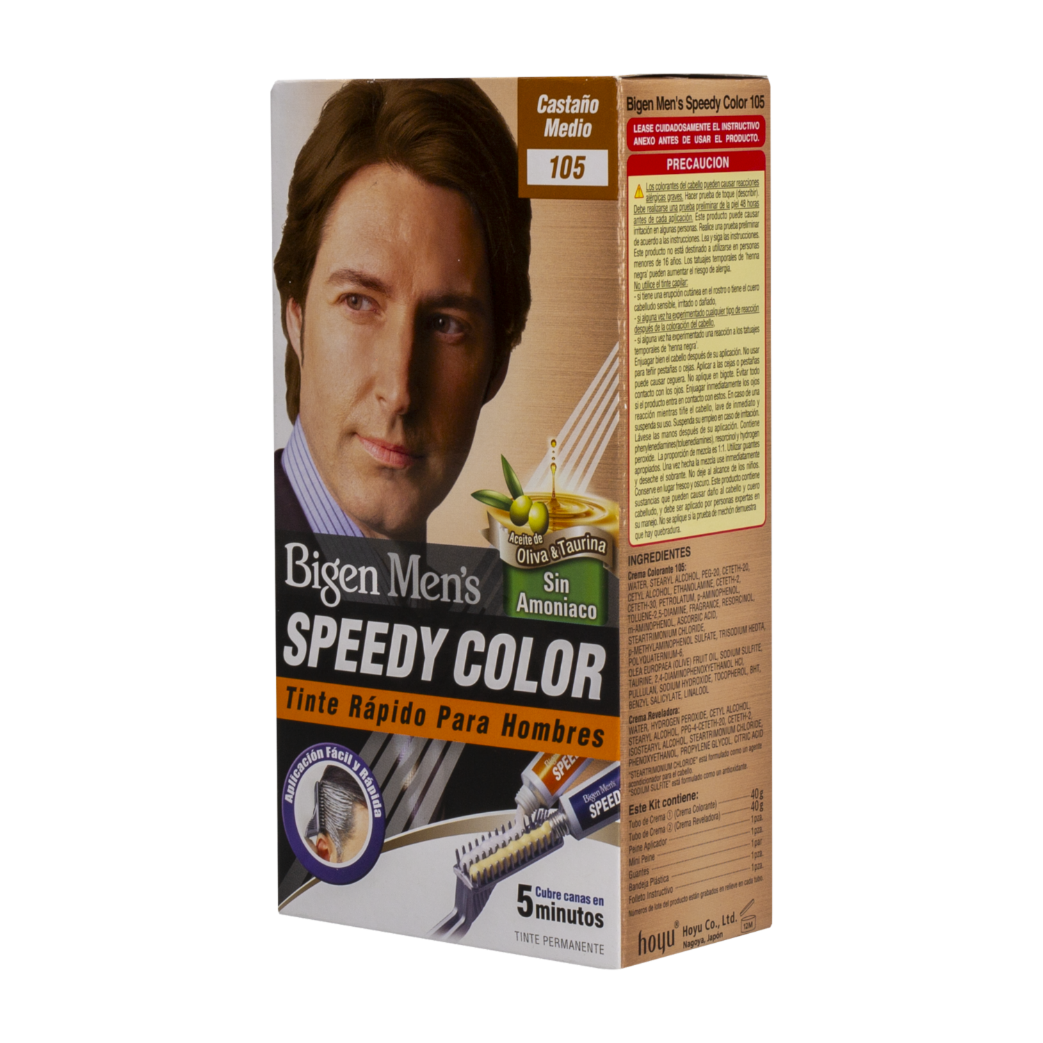 Tinte De Cabello En Crema Sin Amoníaco N° 105 Castaño Mediano BIGEN MEN’S 1 Kit + Peine