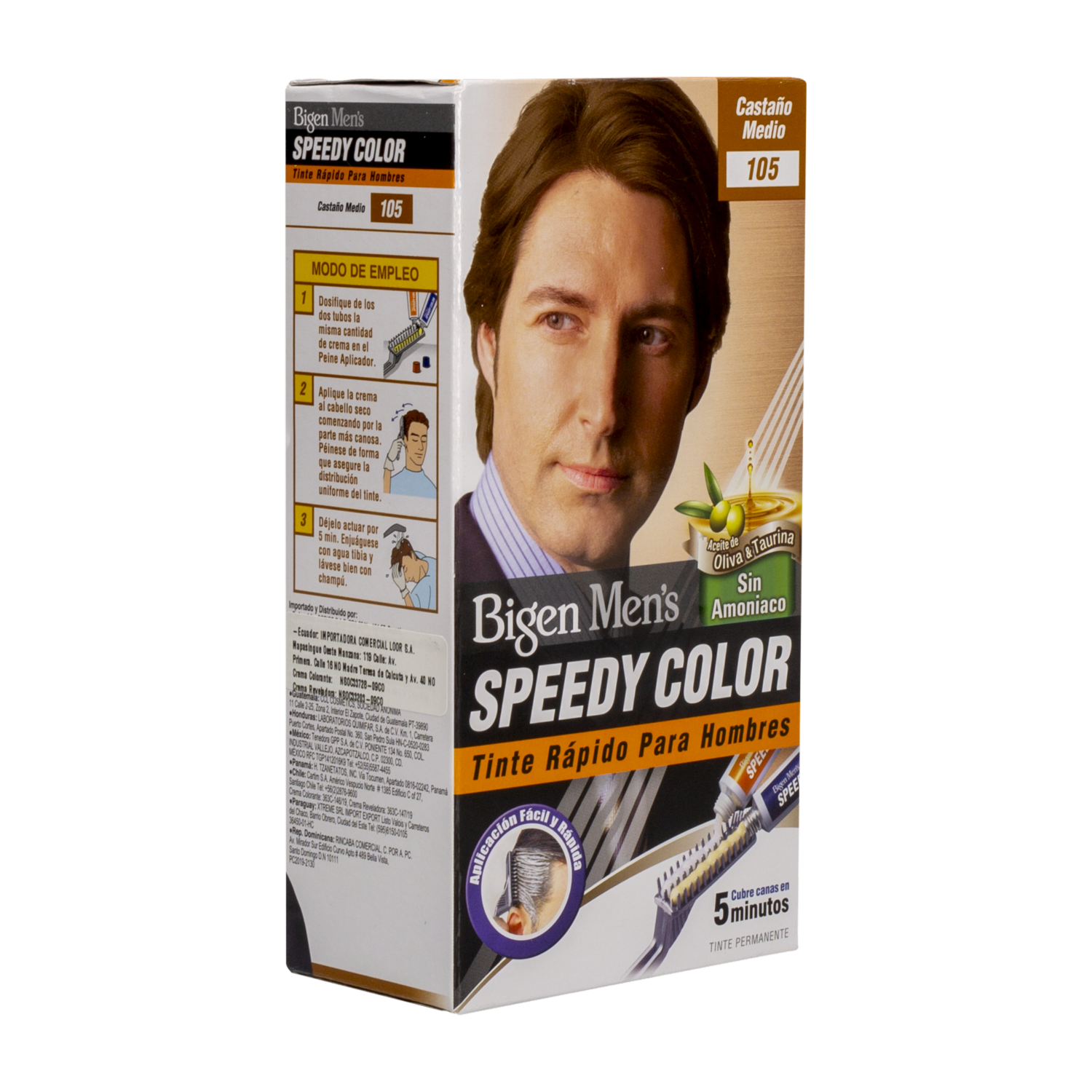 Tinte De Cabello En Crema Sin Amoníaco N° 105 Castaño Mediano BIGEN MEN’S 1 Kit + Peine