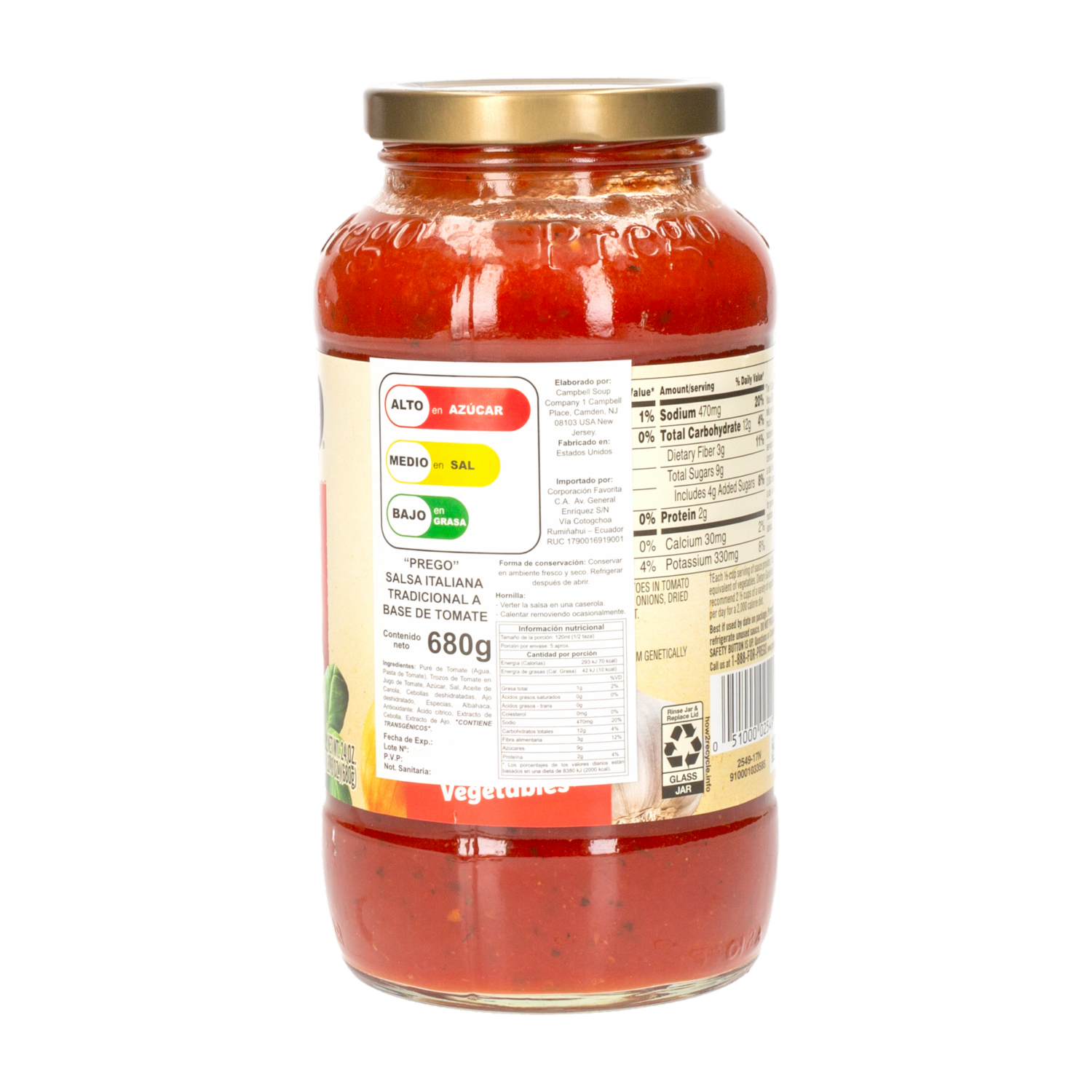Salsas Italiana Tradicional Sin Gluten PREGO Frasco