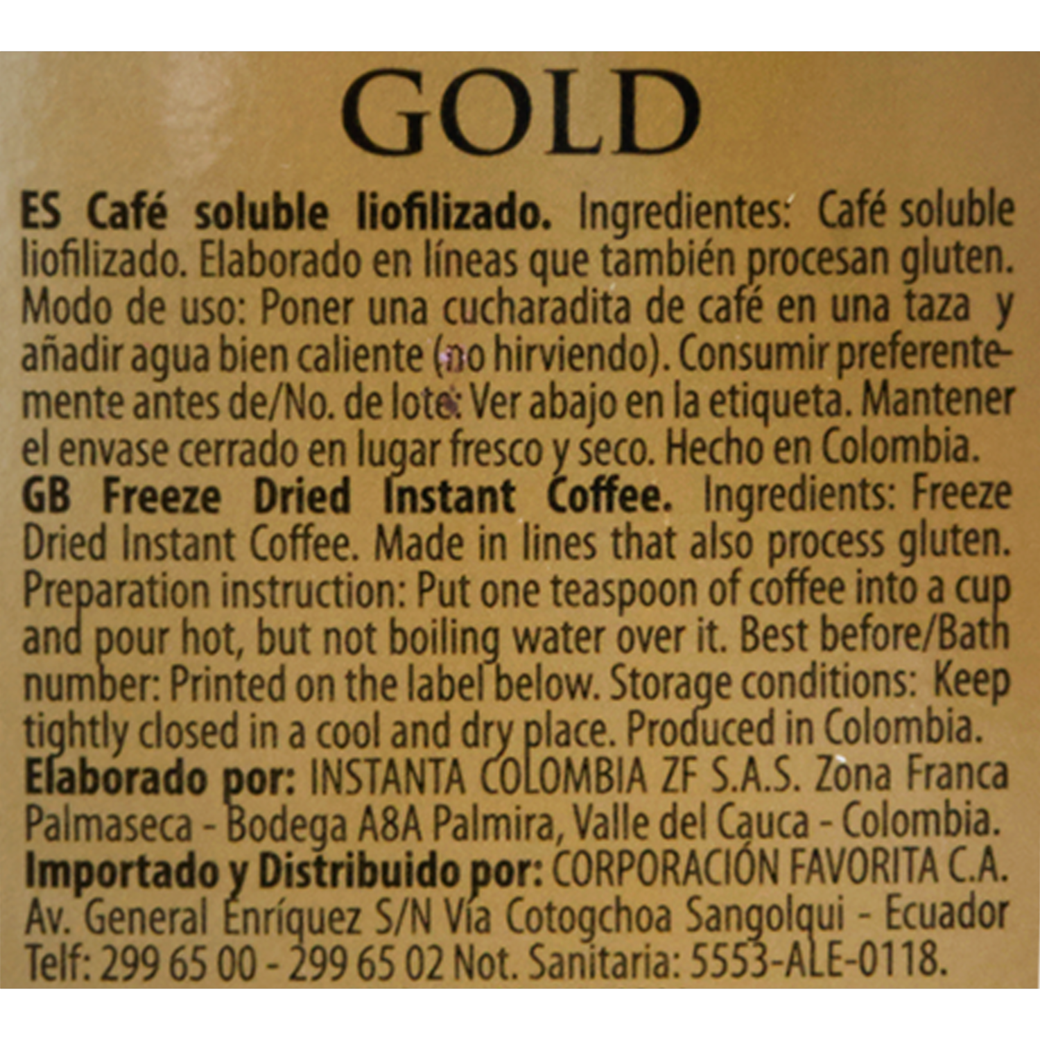 Café Instantáneo Gold Liofilizado BON AROMA 200 G