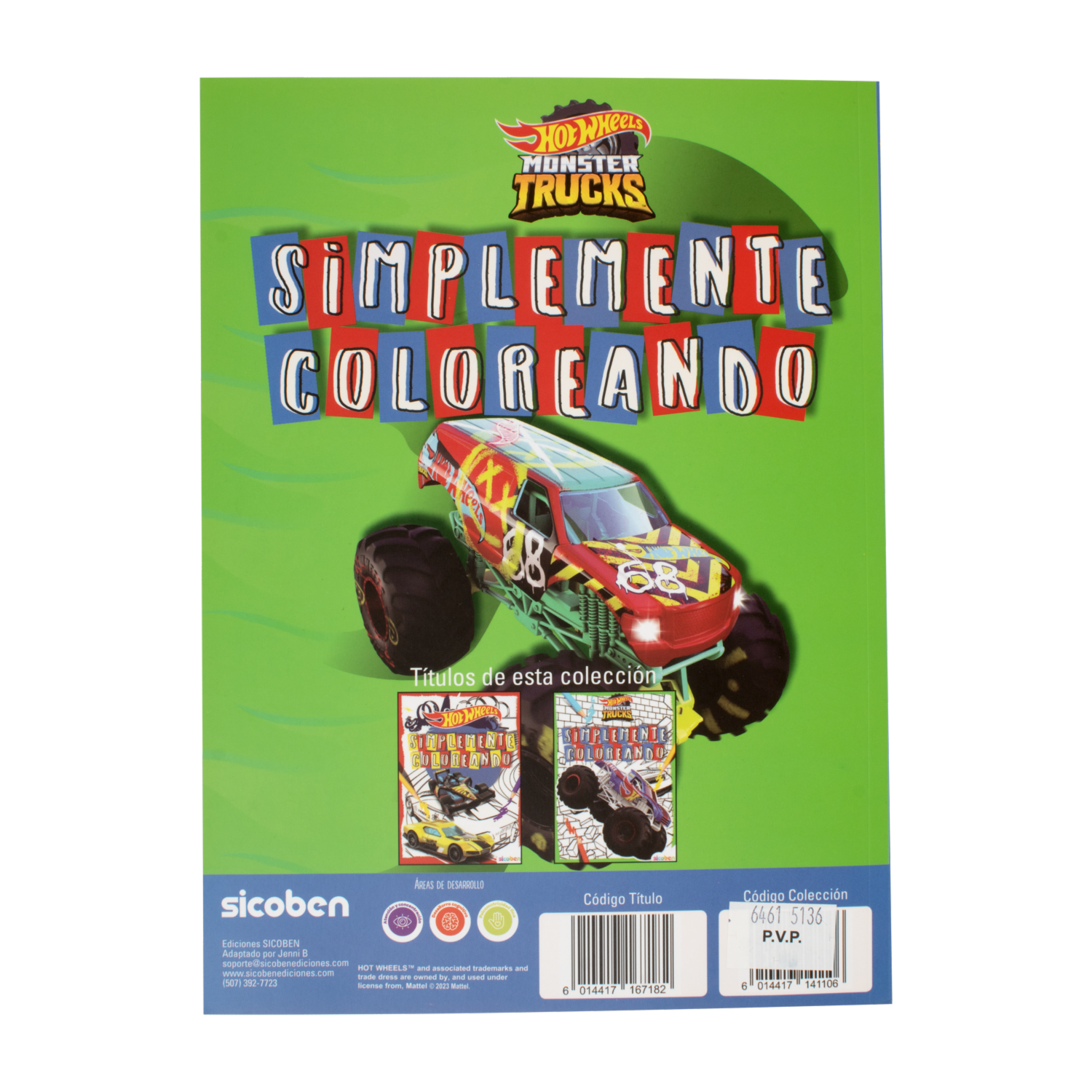 Libro Infantil Hotwheels Monster Trucks Simplemente Coloreando SICOBEN 24 Páginas