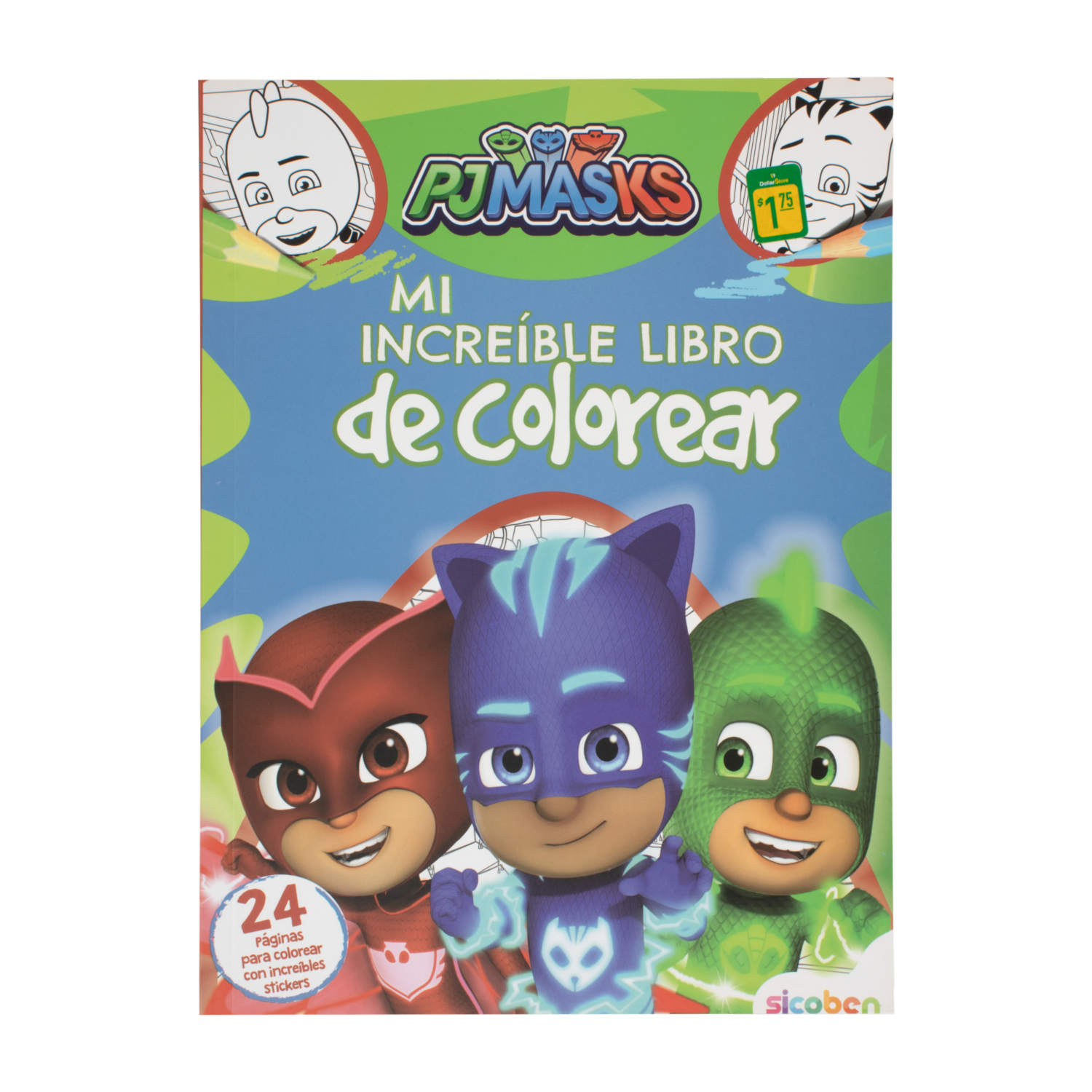 Libro Infantil Pjmask Mi Increible Libro De Colorear Con Stickers Verde SICOBEN 24 Páginas