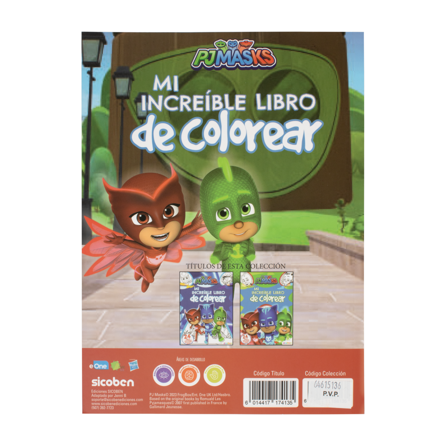 Libro Infantil Pjmask Mi Increible Libro De Colorear Con Stickers Verde SICOBEN 24 Páginas