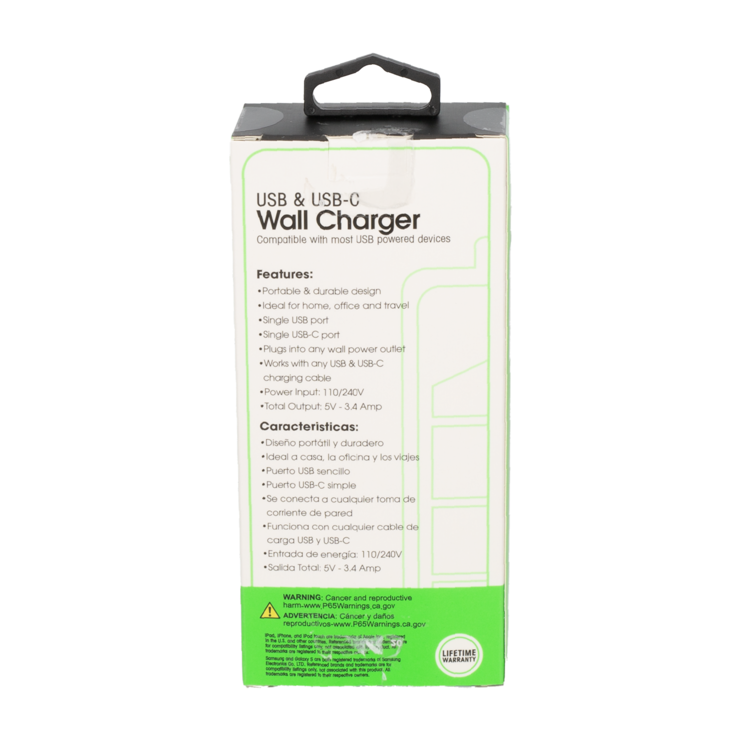 Cargador De Pared Negro CHARGE WORX USB-C A USB