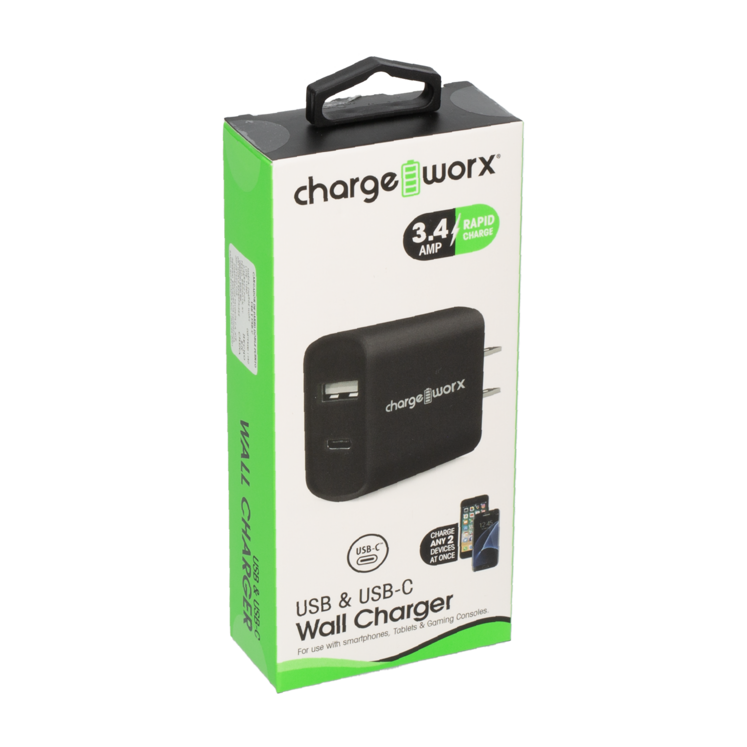 Cargador De Pared Negro CHARGE WORX USB-C A USB