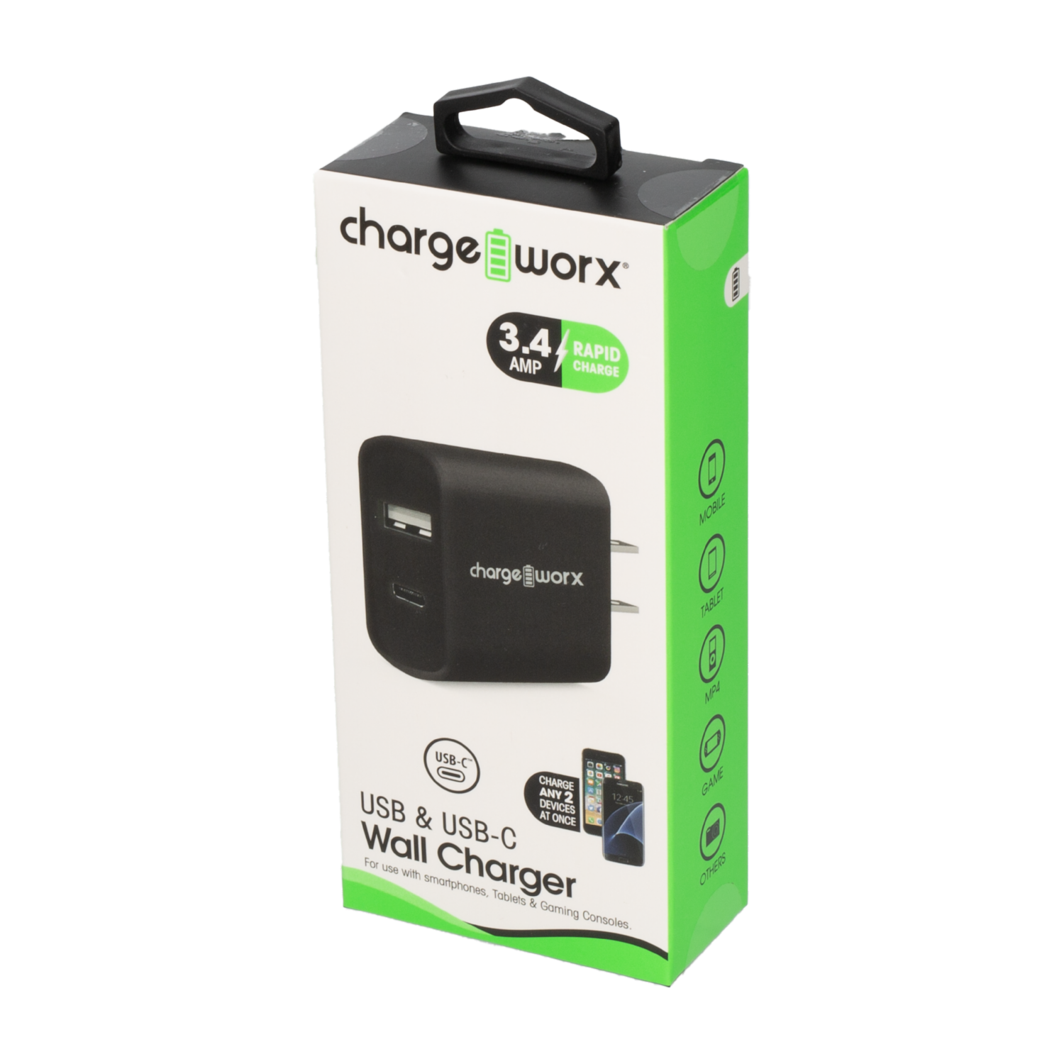 Cargador De Pared Negro CHARGE WORX USB-C A USB