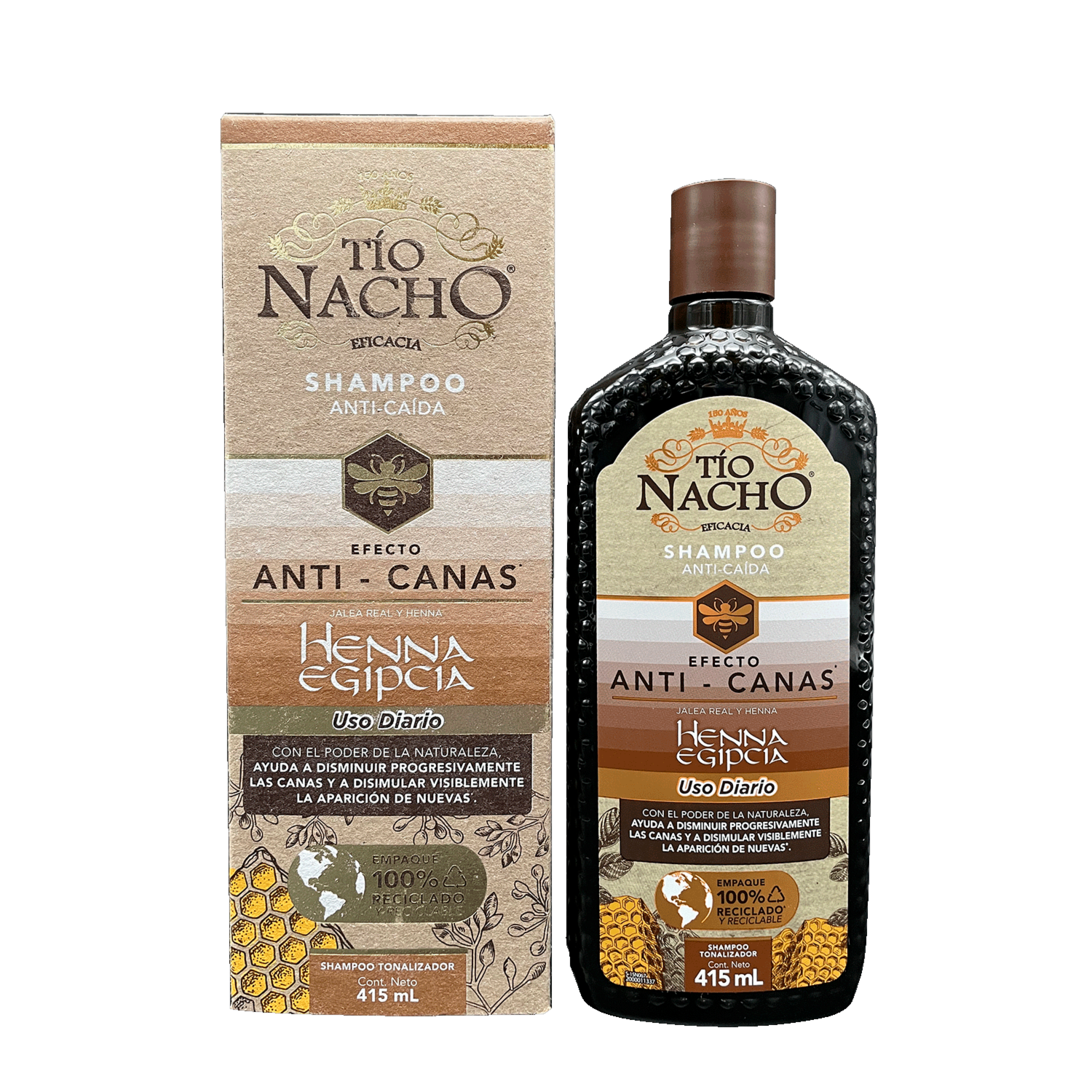 Shampoo De Cabello Sustentable Henna Egipcia Anti Canas TÍO NACHO 415 Ml