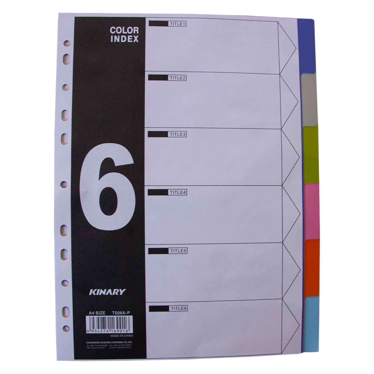 Separador De Hojas Plástico De 6 Colores KINARY A4 X 6 Uds