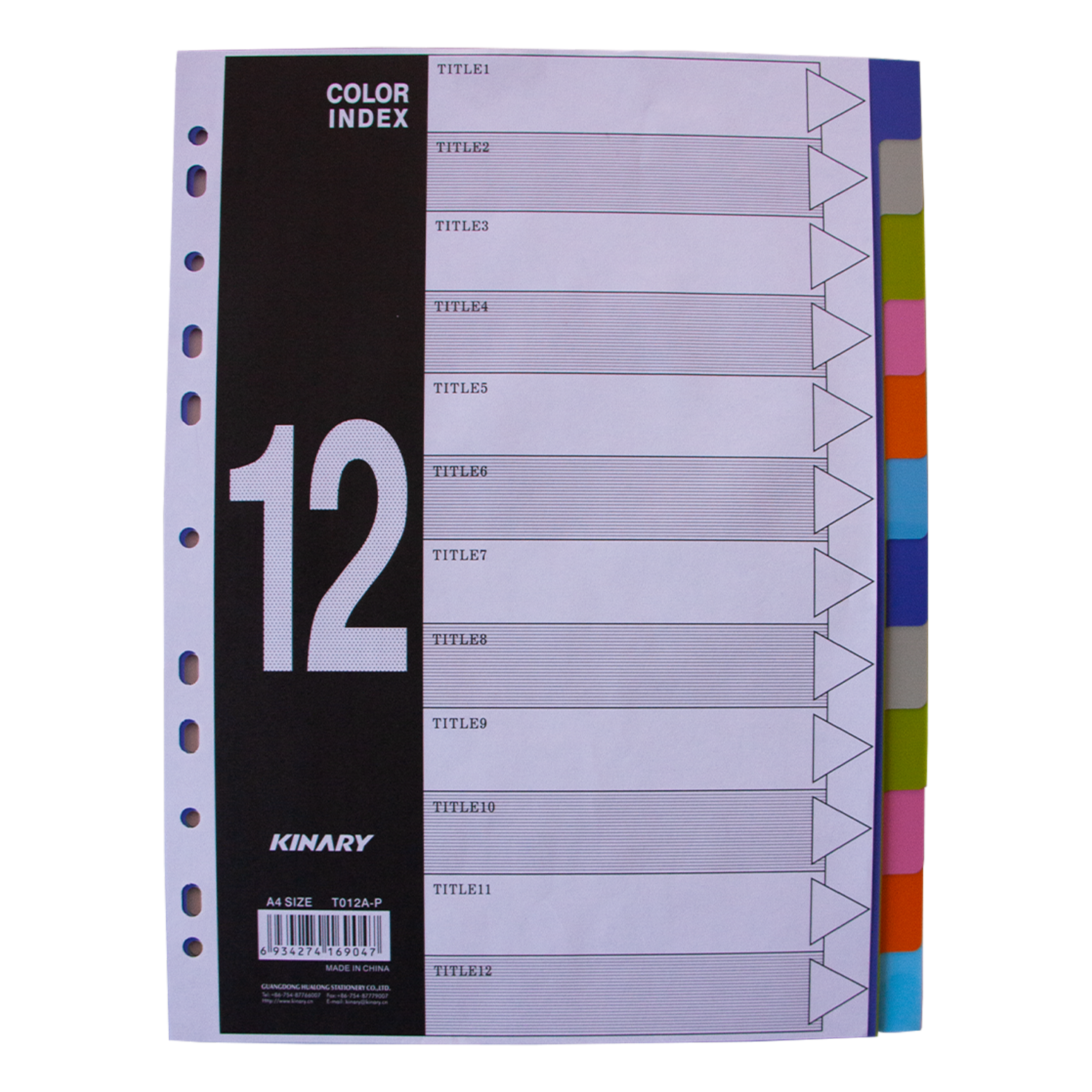 Separador De Hojas Plastico De 12 Colores KINARY A4 X 12 Uds
