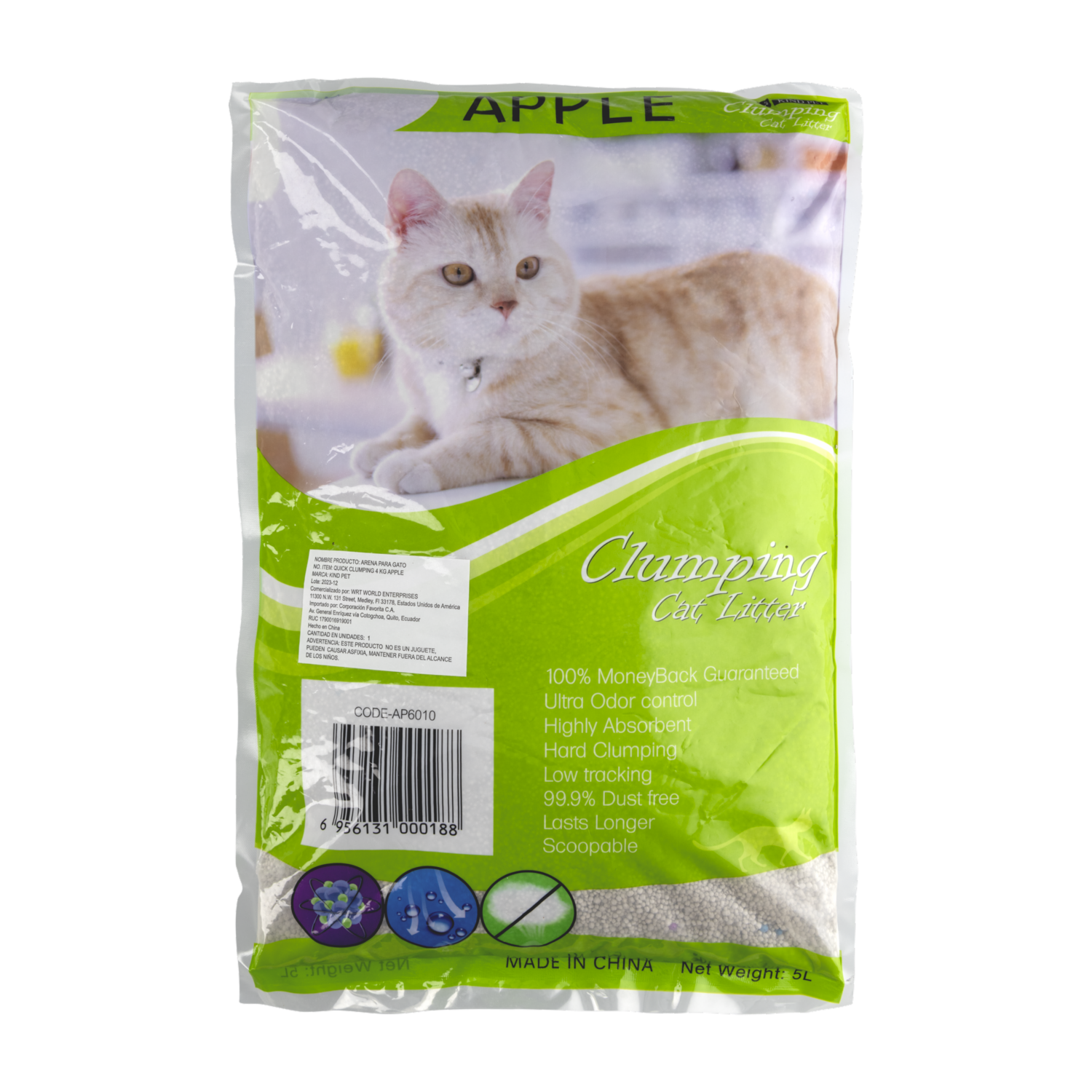 Arena Para Gatos Sanitaria Aroma Manzana KIND PET 4 KG