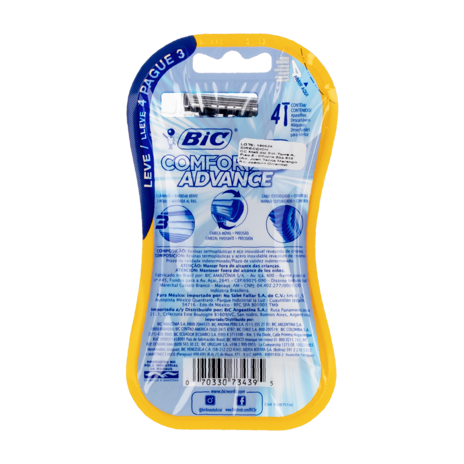 Afeitadora Desechable Comfort 3 Advance BIC X 4 Uds