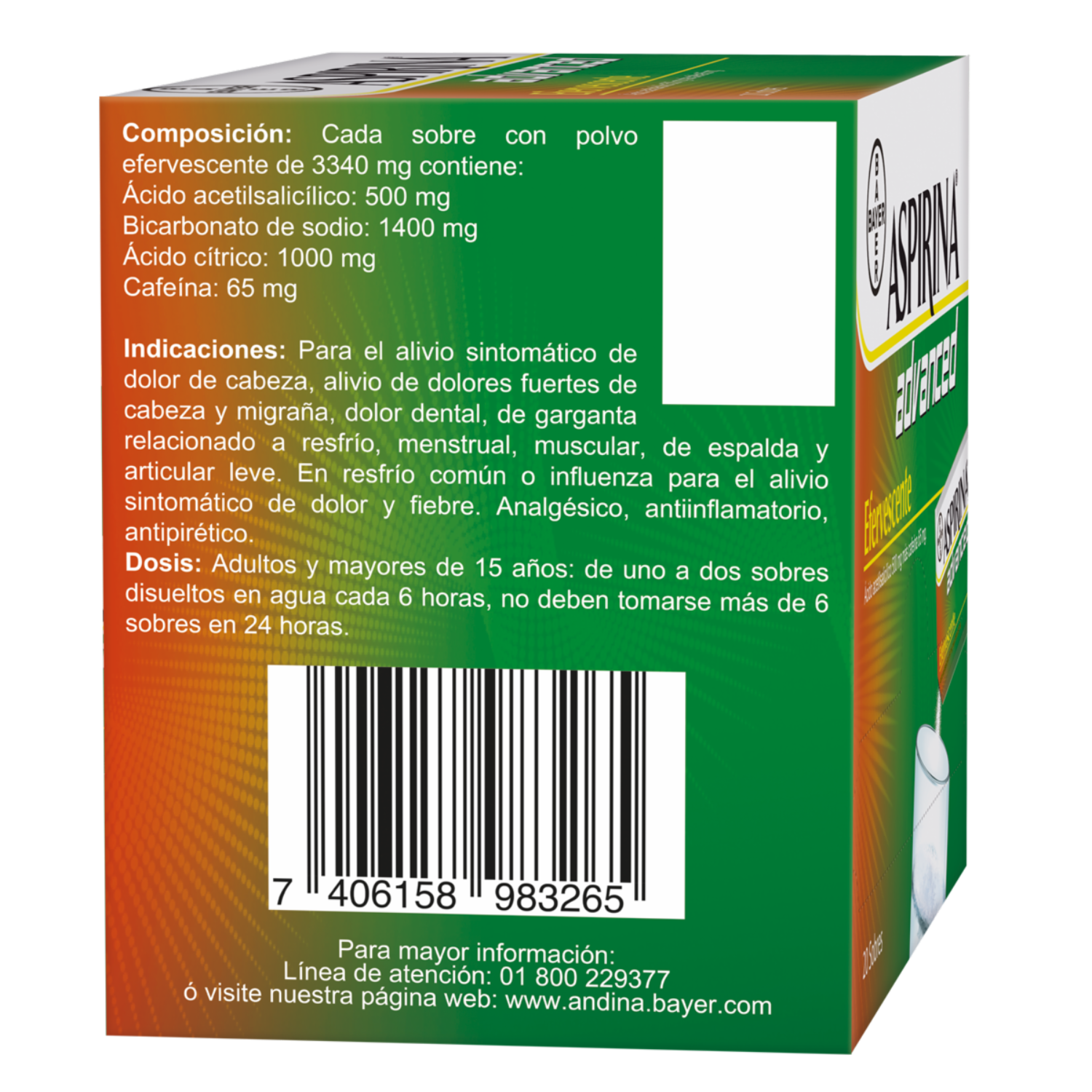 Alivio Del Dolor Advanced Efervescente ASPIRINA X 20 Uds