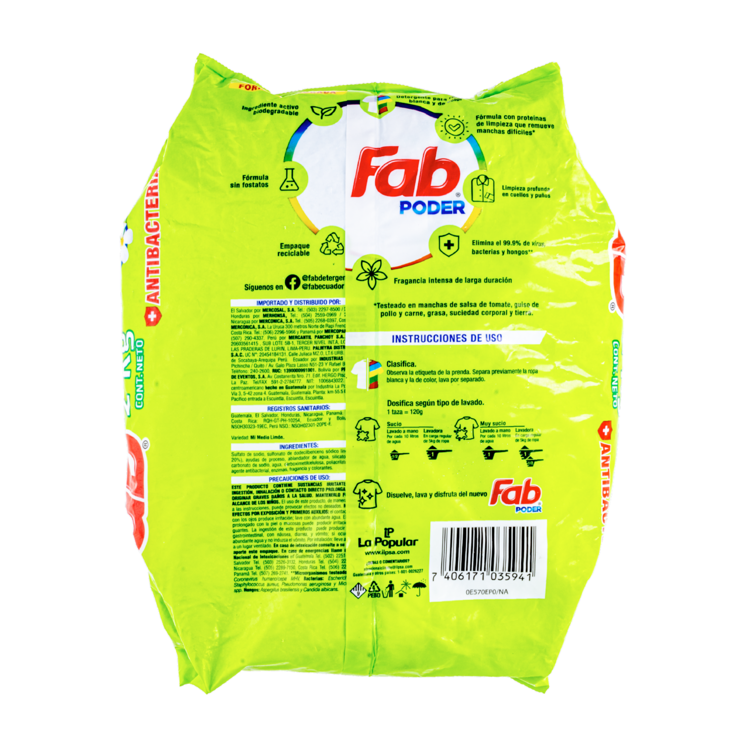 Detergente En Polvo Medio Limón FAB 2000 G