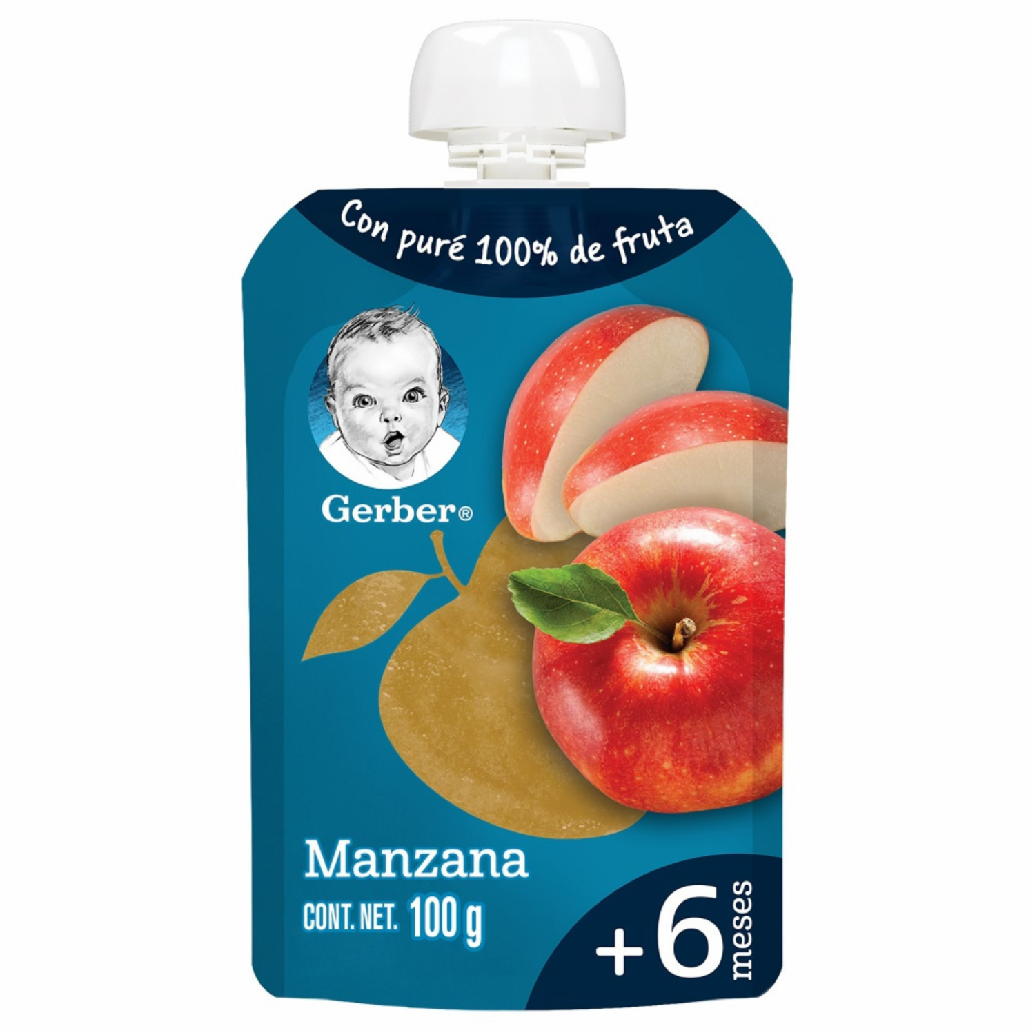 Compota Sabor Manzana Con Puré 100% De Fruta Sin Azúcar Añadida +6 Meses GERBER 100 G