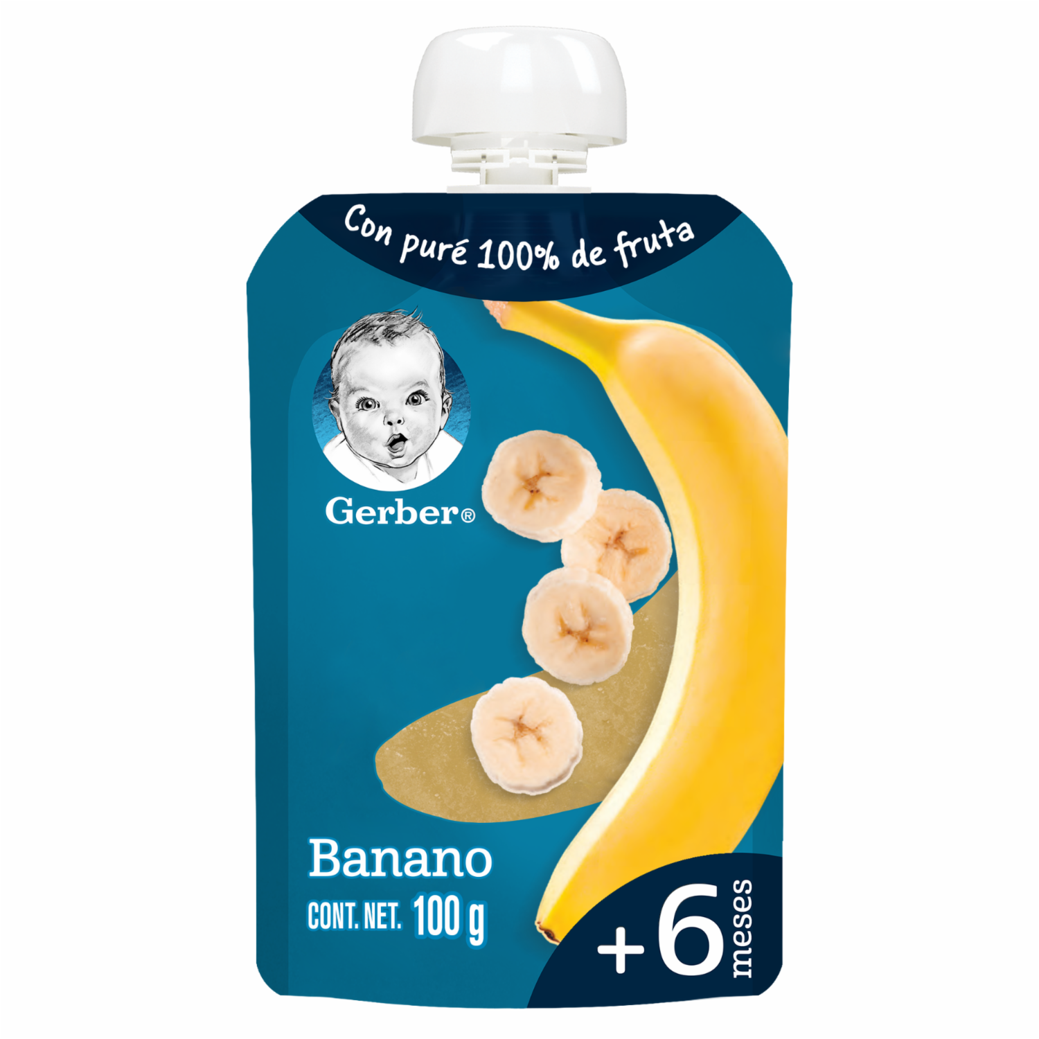Compota Sabor Banana Con Puré 100% De Fruta Sin Azúcar Añadida +6 Meses GERBER 100 G