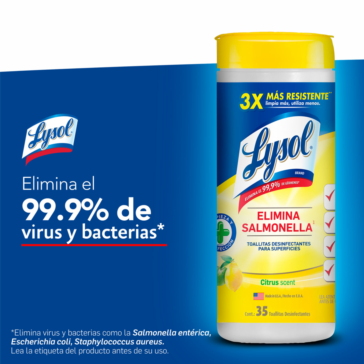 Toallas Desinfectantes Para Superficies LYSOL X 35 Uds