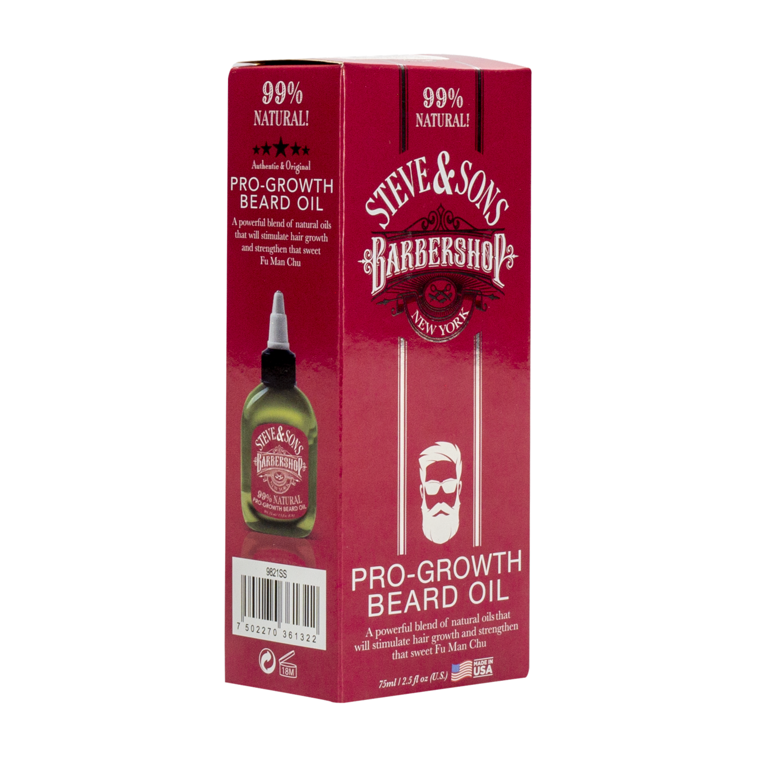 Aceite Para Barba Pro-Crecimiento 99% Natural STEVE & SONS 75 Ml
