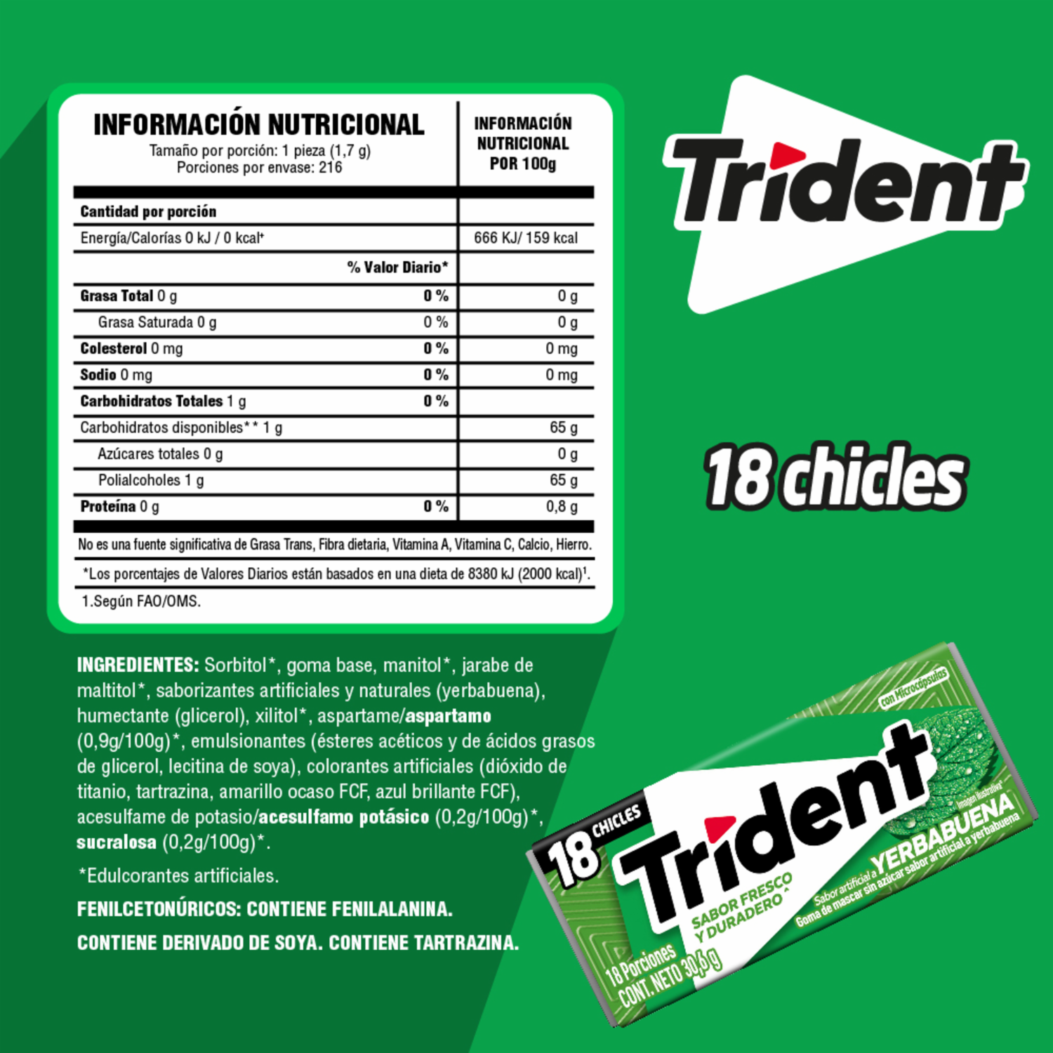 Chicles Sabor A Yerbabuena TRIDENT 30.60 G