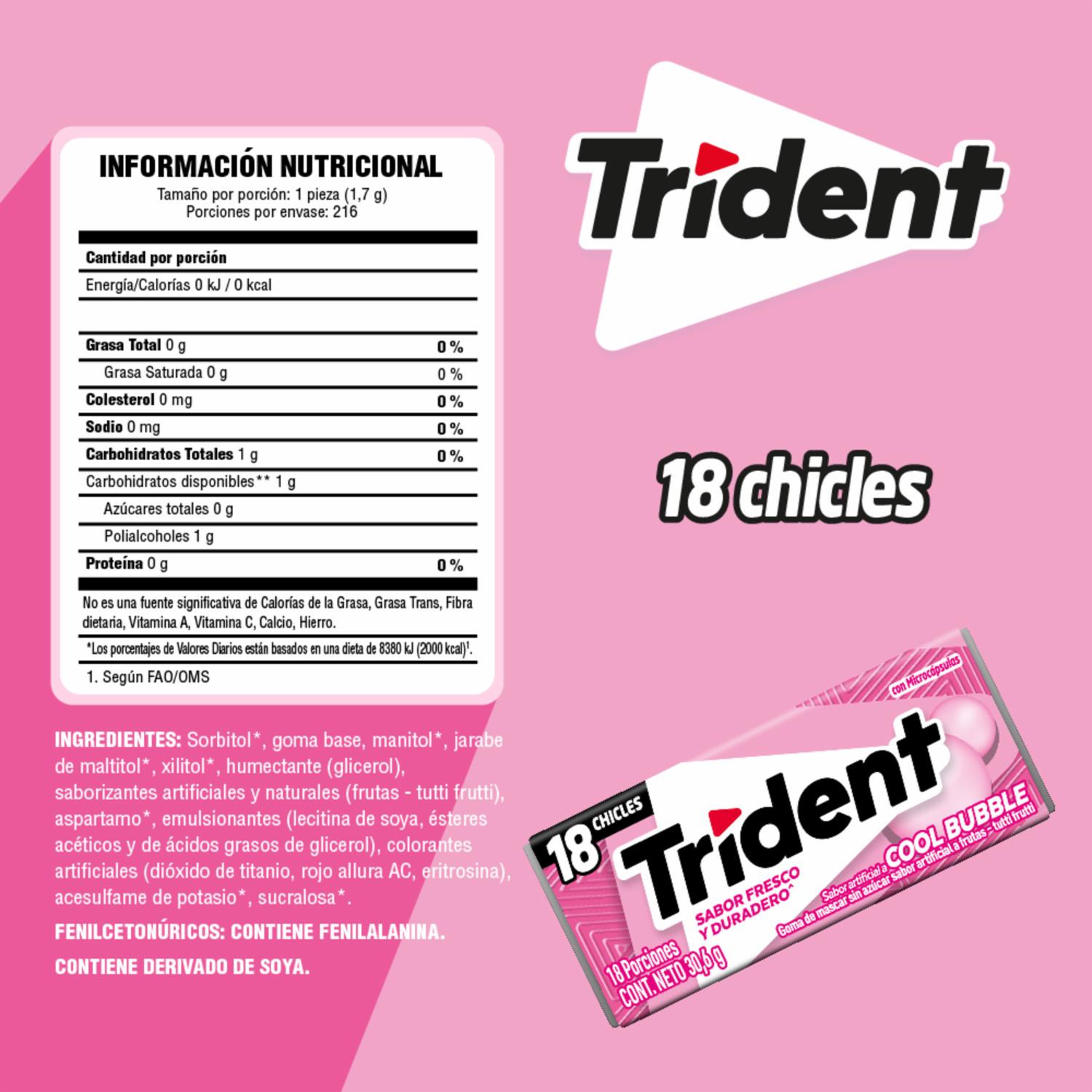 Chicles Sabor A Tutti Frutti TRIDENT 30.60 G