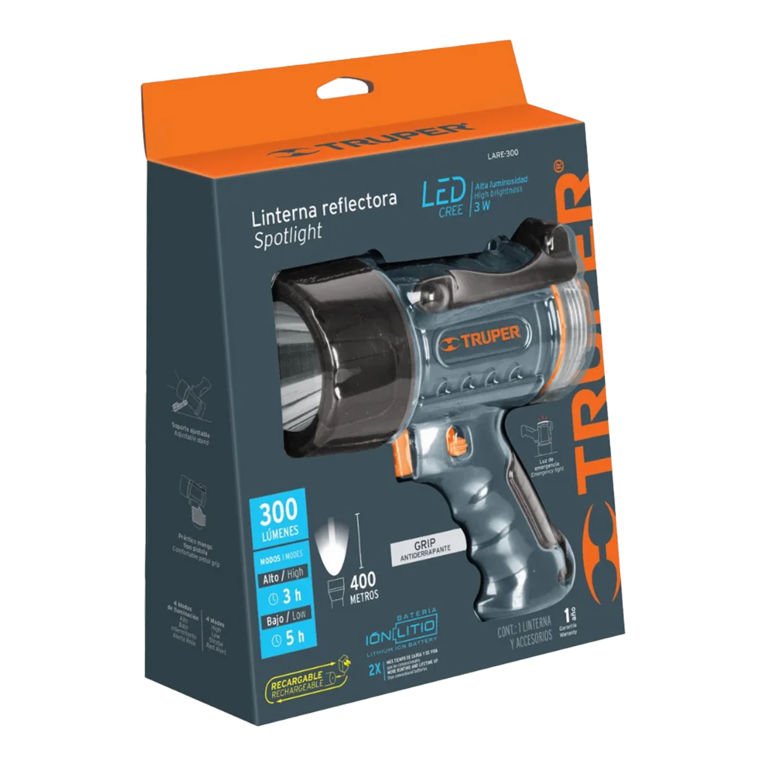 Linterna Led Recargable TRUPER 300 Lumens