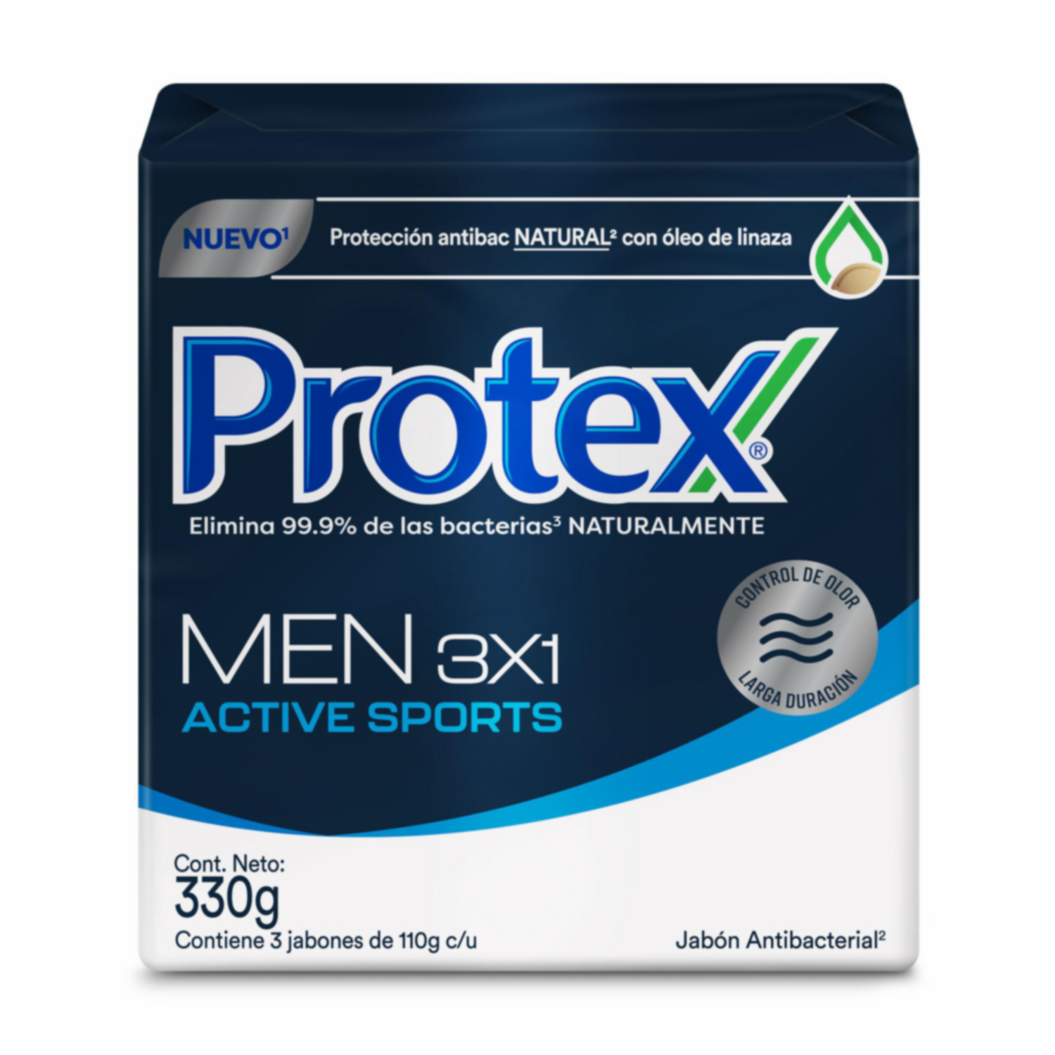Jabón En Barra Men Active Sport Protección Antibacterial Natural PROTEX 3 X 110 G