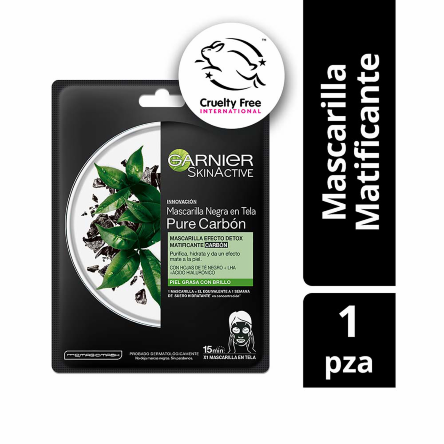 Mascarilla Facial En Tela Detox Matificante Carbón Para Piel Grasa GARNIER SKIN ACTIVE 1 Pza 28 G