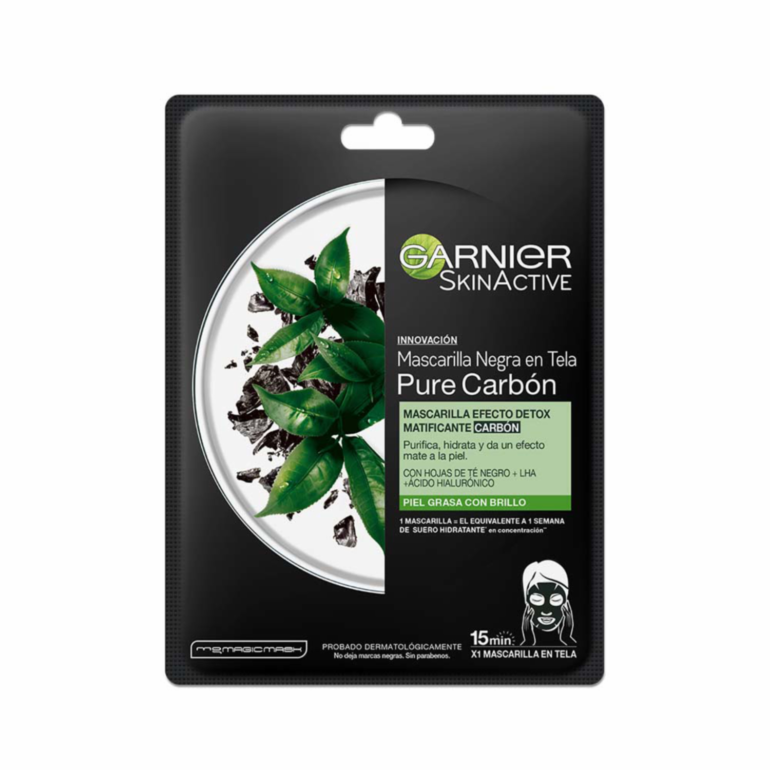 Mascarilla Facial En Tela Detox Matificante Carbón Para Piel Grasa GARNIER SKIN ACTIVE 1 Pza 28 G