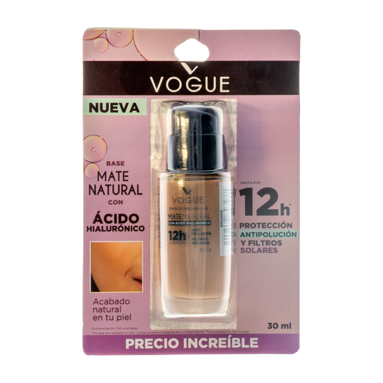 Base De Maquillaje Líquida Mate Natural Con Ácido Hialurónico Bronce VOGUE 1 U