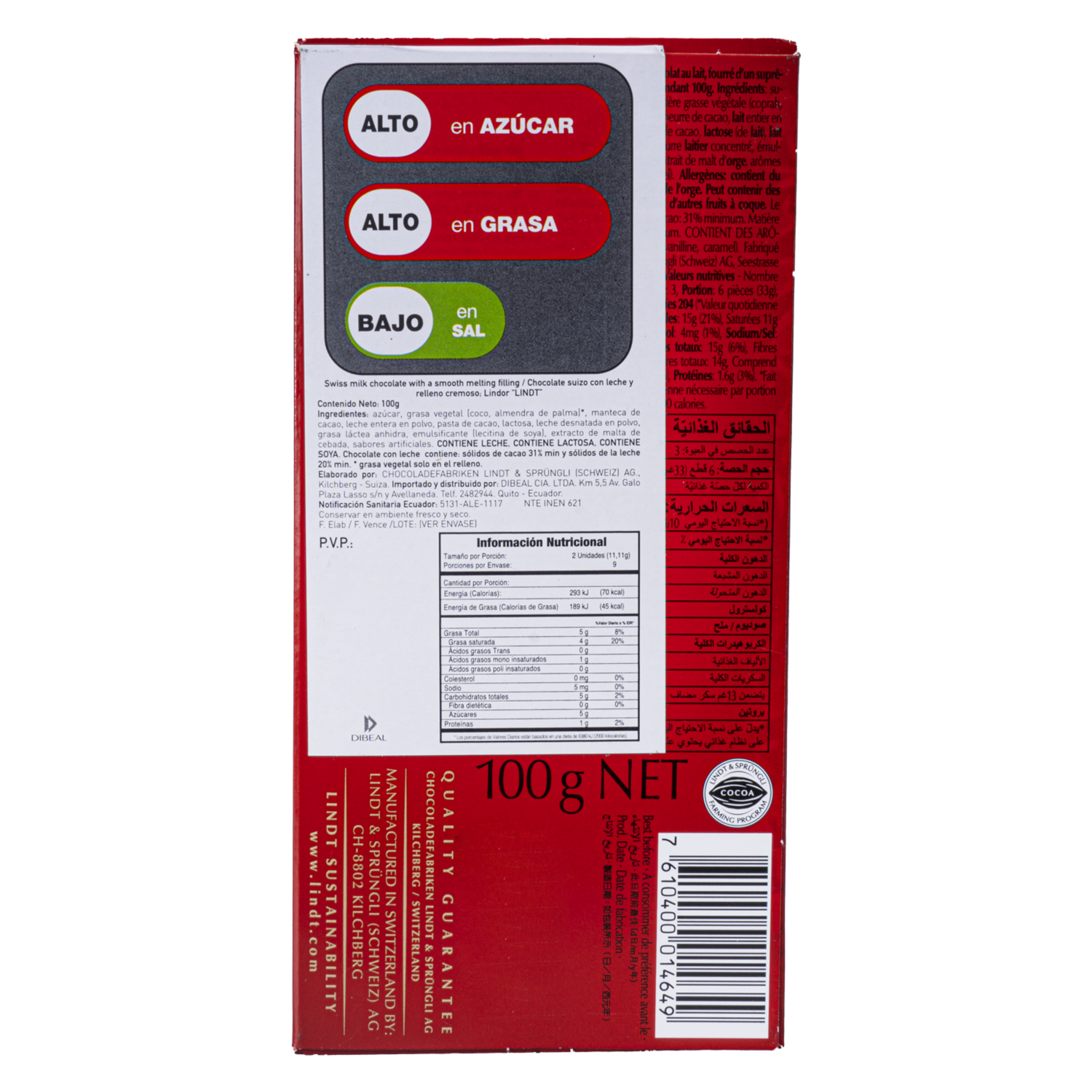 Chocolate Con Relleno Cremoso LINDT 100 g
