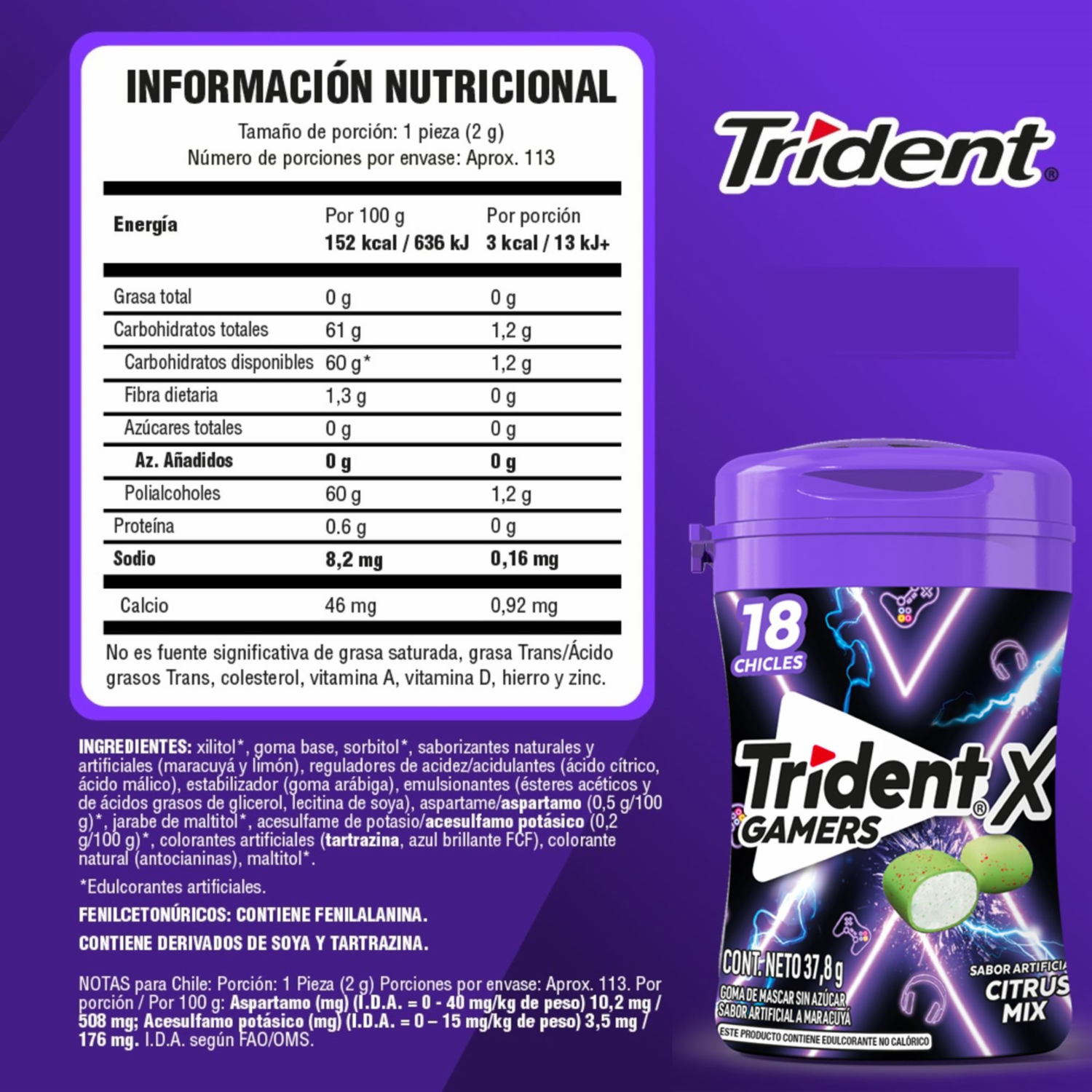 Chicles Sabor A Maracuyá Botella TRIDENT 37.80 G