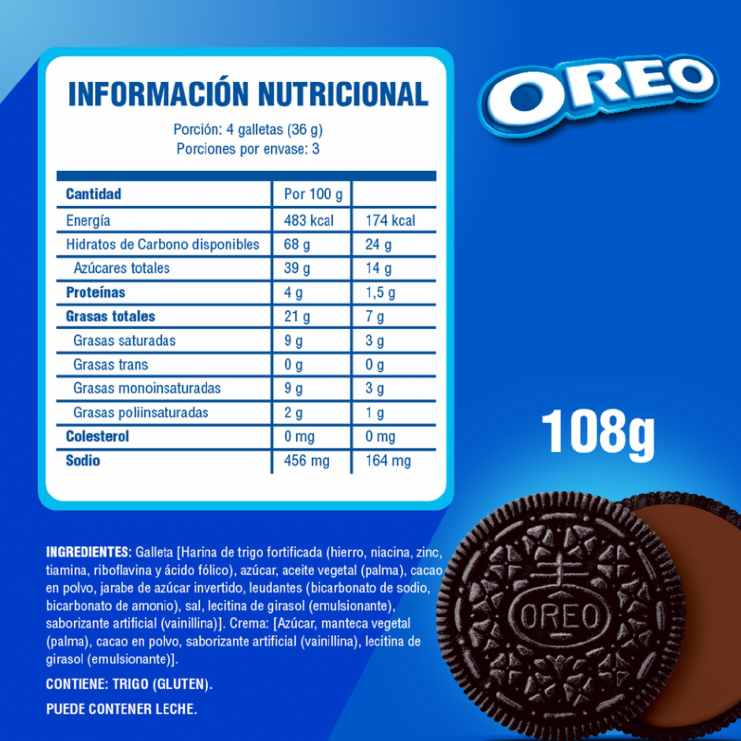 Galletas Dulces Sabor Chocolate OREO 108 G