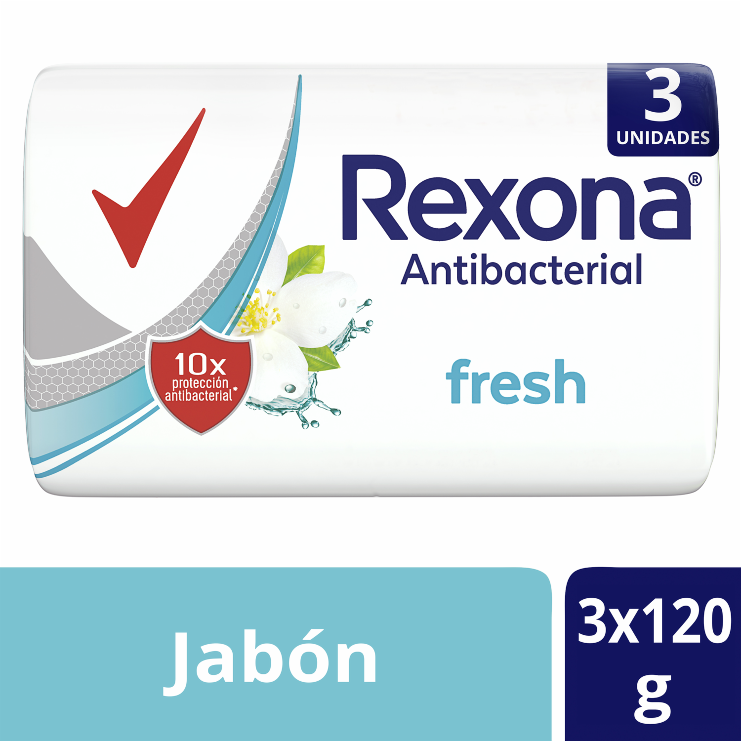 Jabón En Barra Antibacterial Fresh REXONA 3 X 120 G