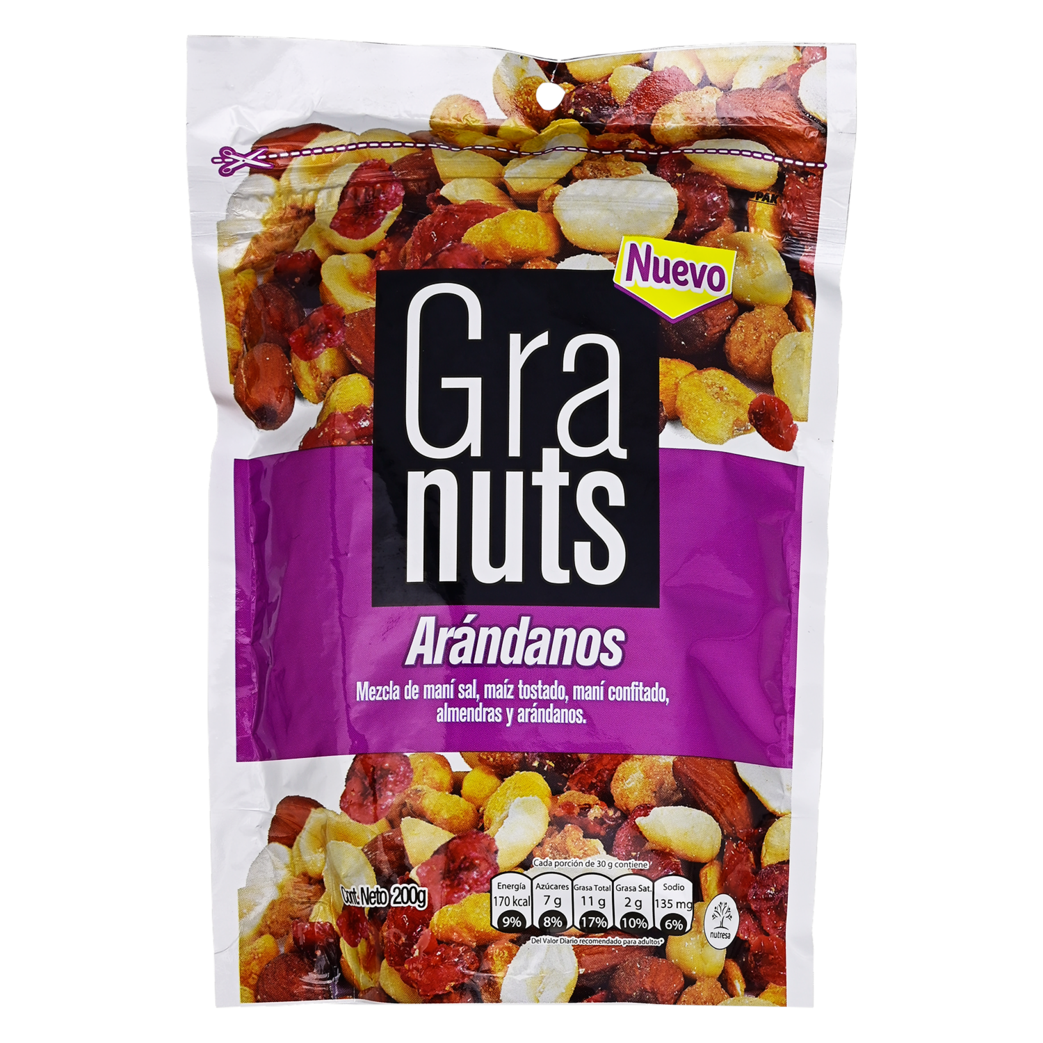 Mix Frutos Secos Arándanos Maní Maíz Almendras GRANUTS 200 G